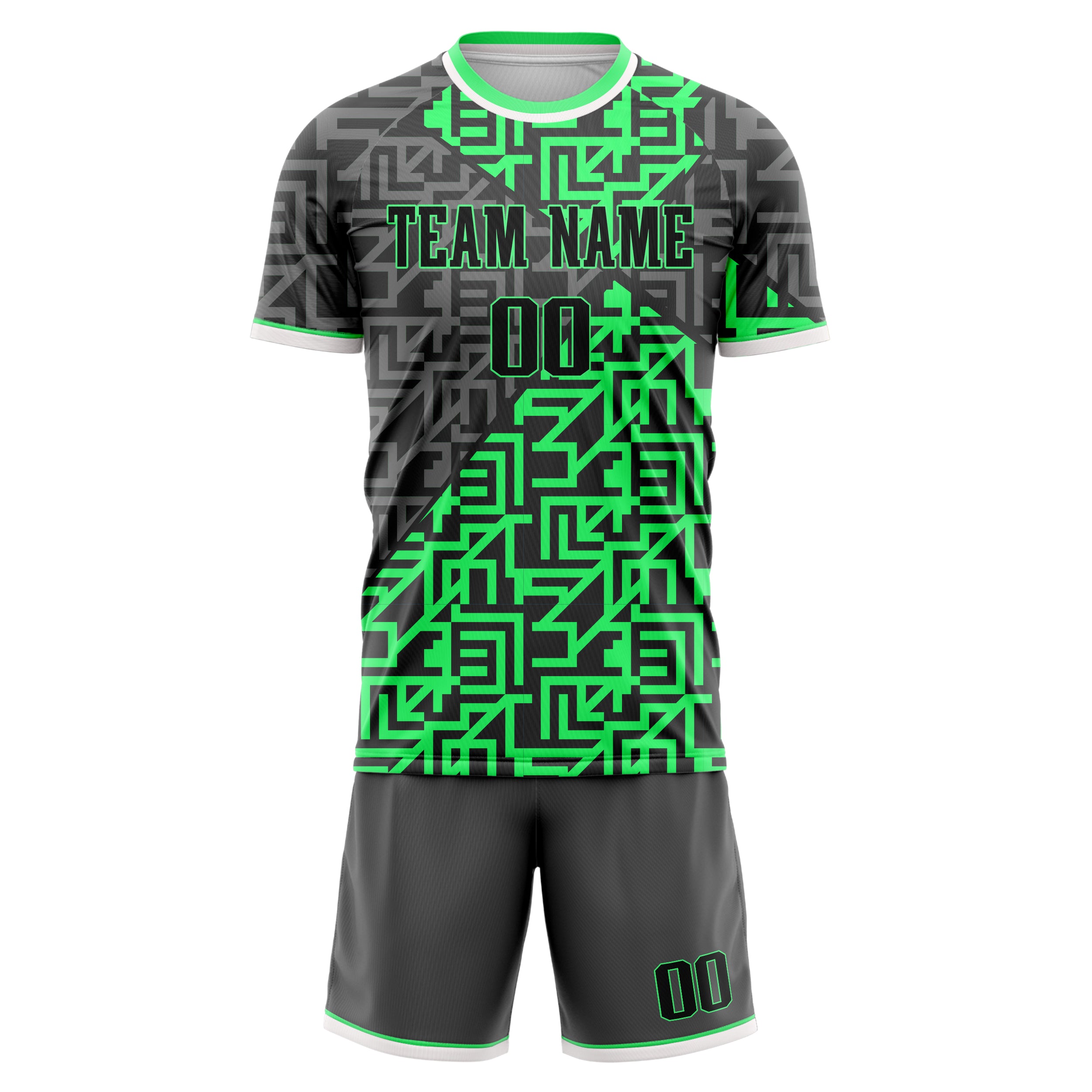 Custom Neon Green Gray GeometricalPattern Soccer Jersey
