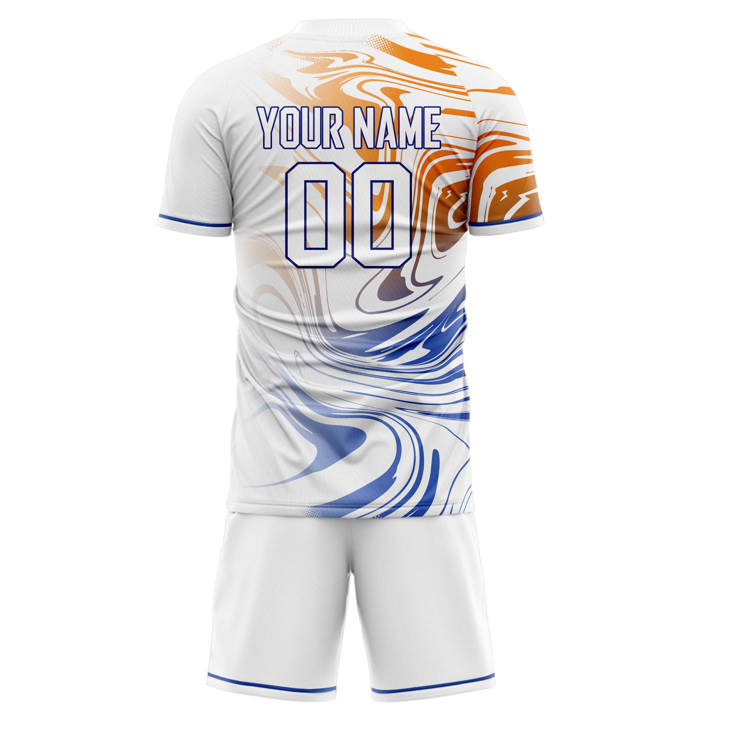 Custom White Blue GeometricalPattern Soccer Jersey