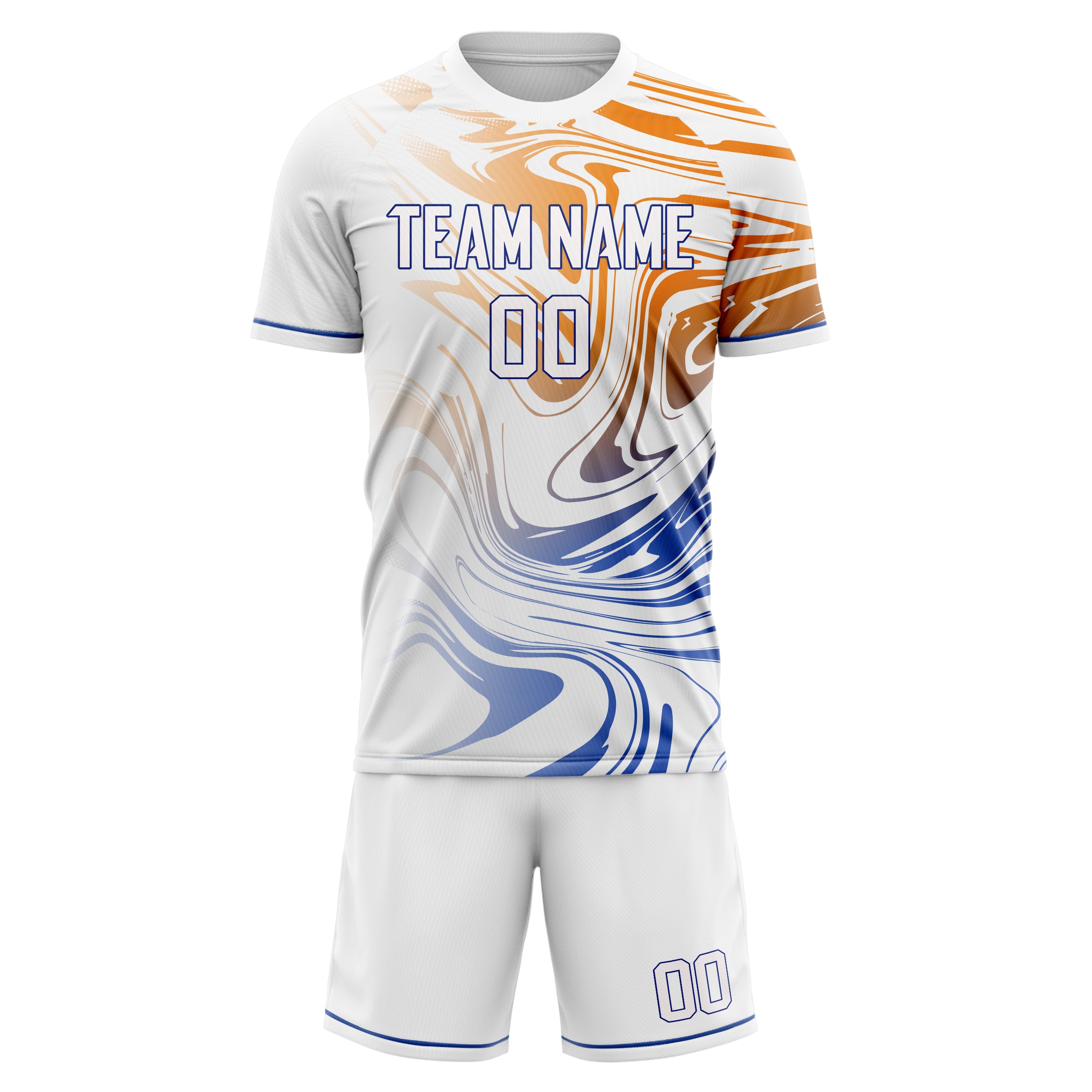 Custom White Blue GeometricalPattern Soccer Jersey
