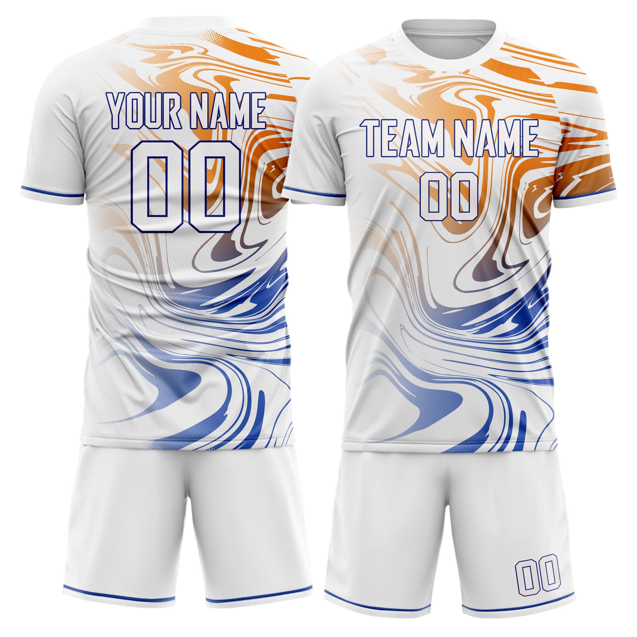 Custom White Blue GeometricalPattern Soccer Jersey