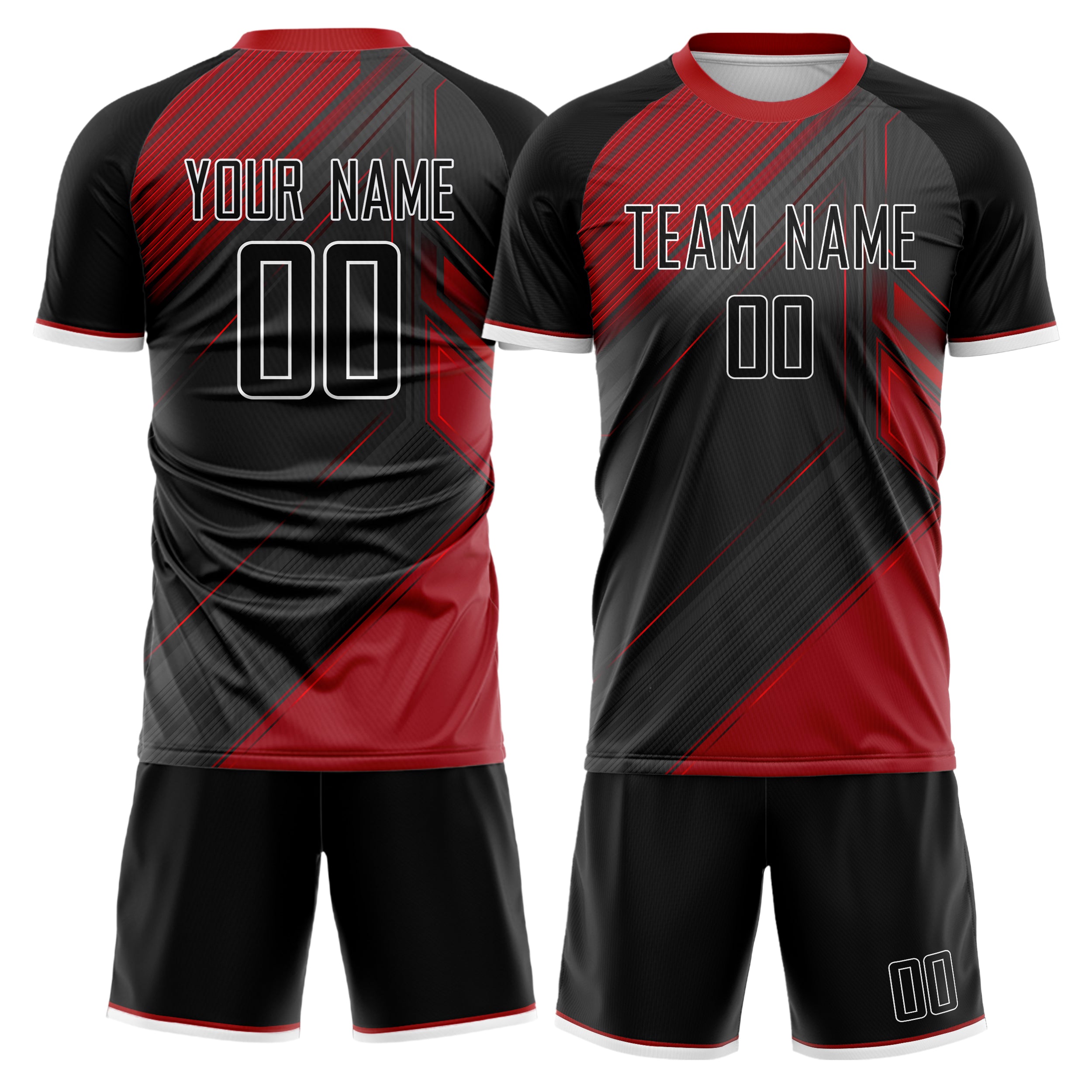 Custom Gray Red GeometricalPattern Soccer Jersey