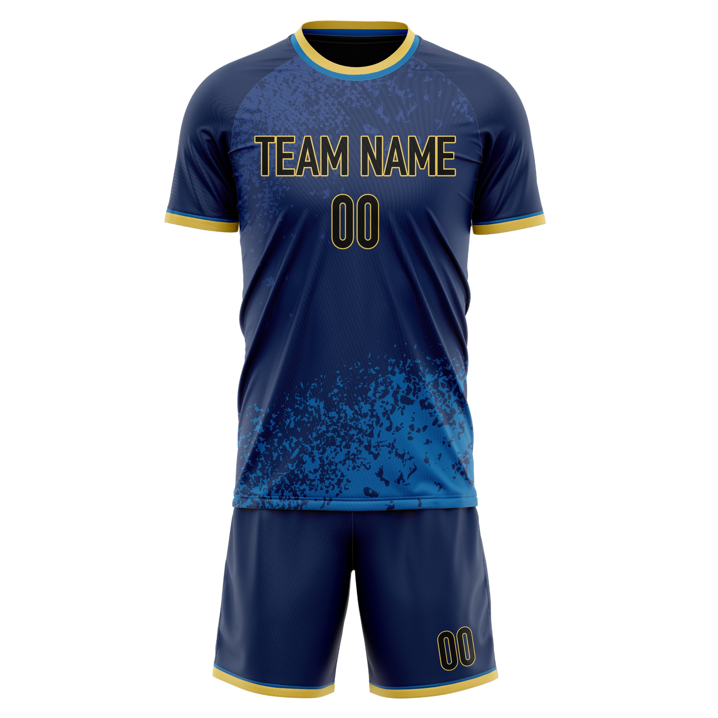 Custom Navy Black GeometricalPattern Soccer Jersey