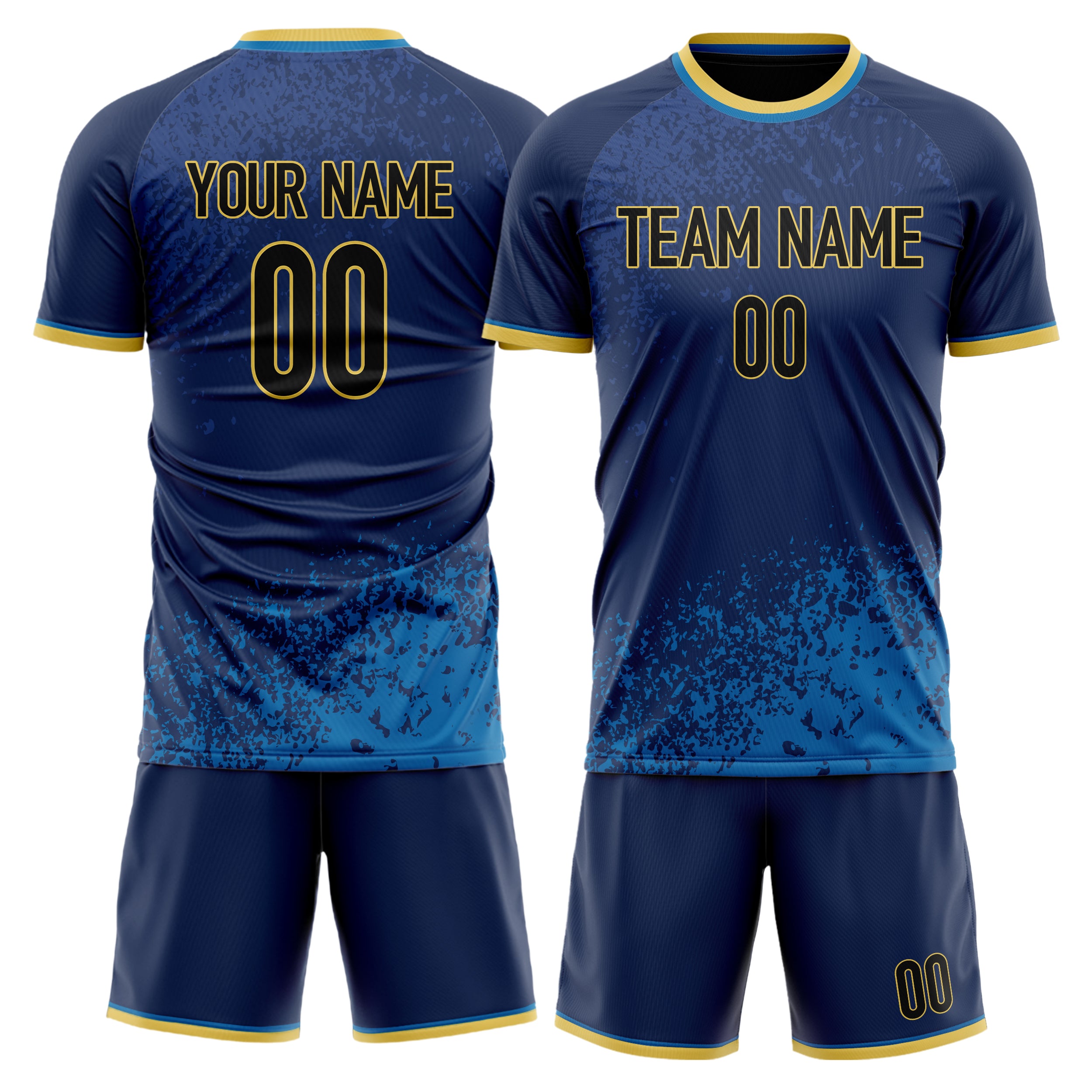 Custom Navy Black GeometricalPattern Soccer Jersey