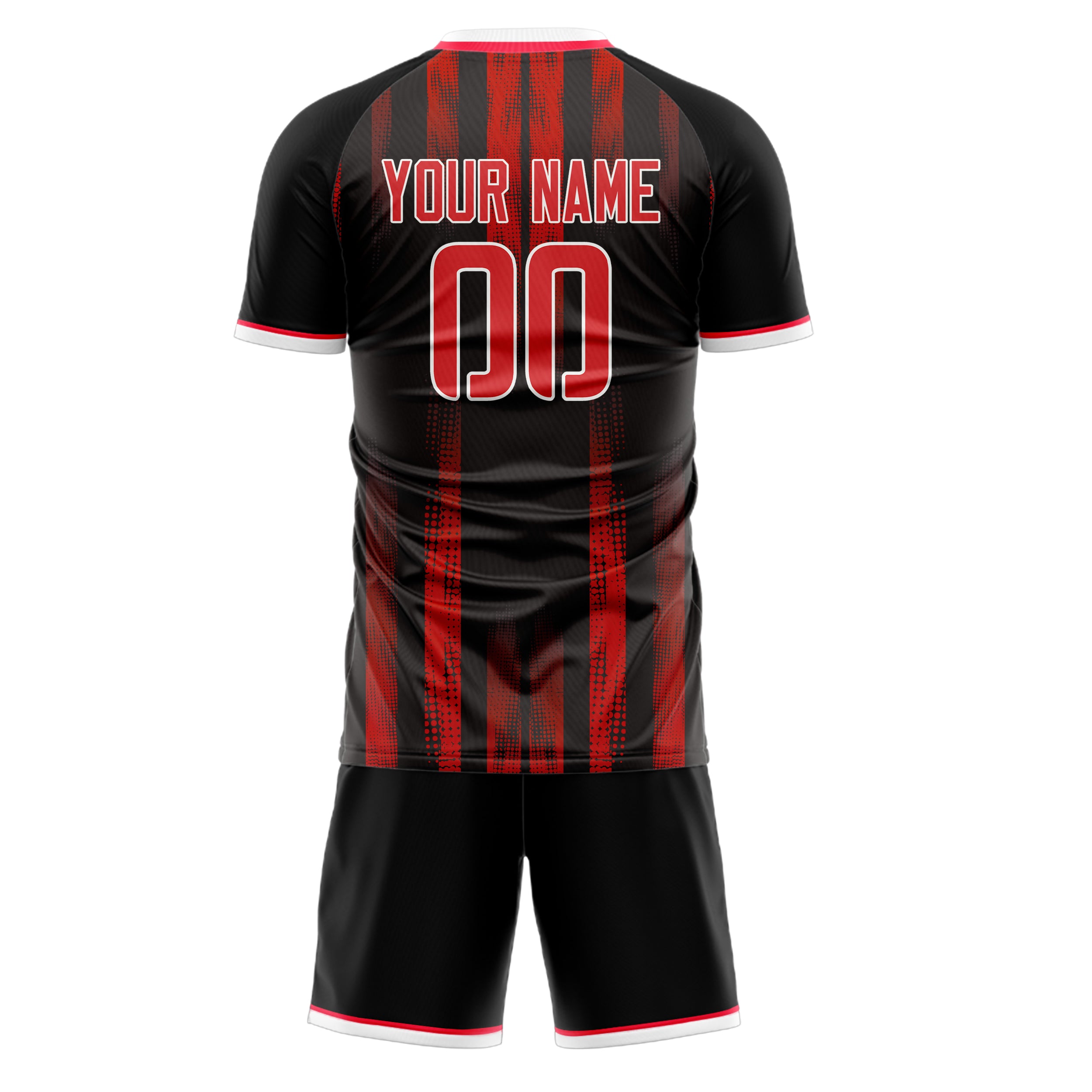 Custom Black Red GeometricalPattern Soccer Jersey