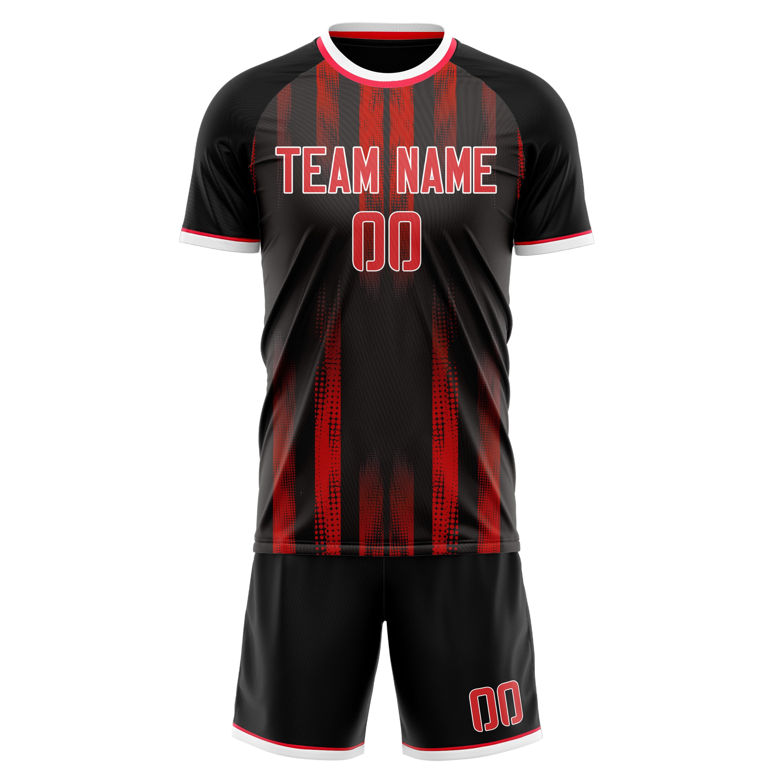 Custom Black Red GeometricalPattern Soccer Jersey