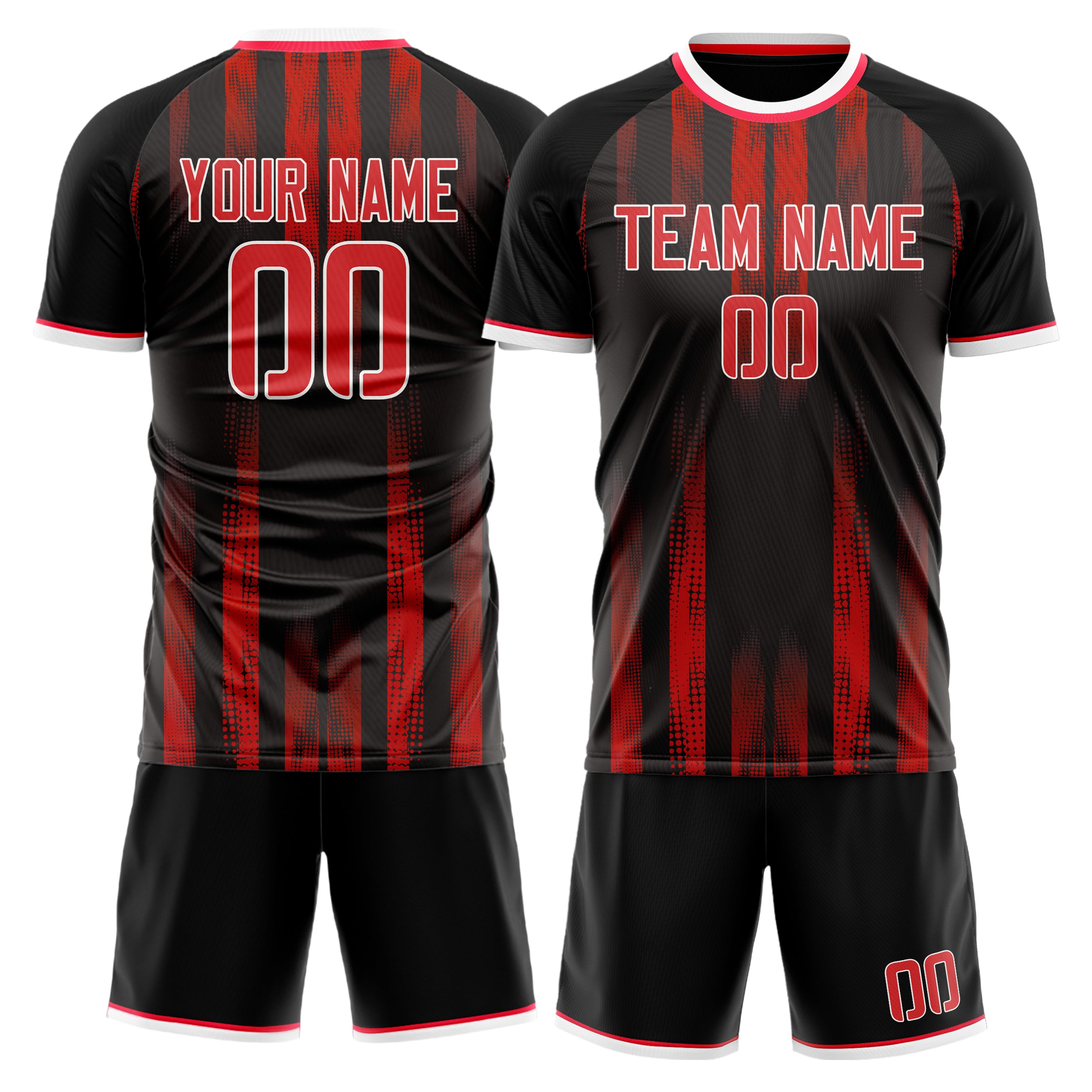 Custom Black Red GeometricalPattern Soccer Jersey