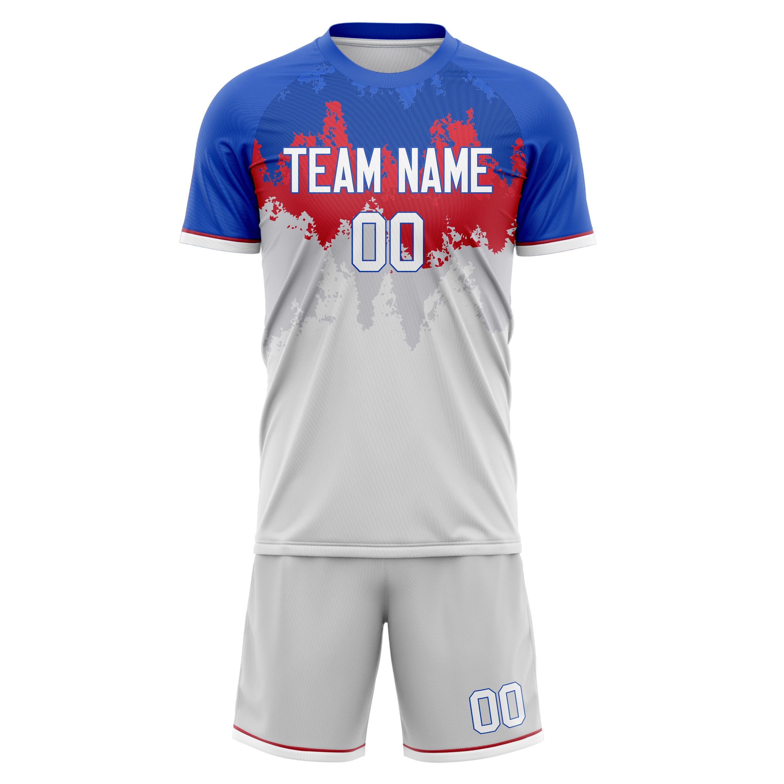 Custom White Blue GeometricalPattern Soccer Jersey