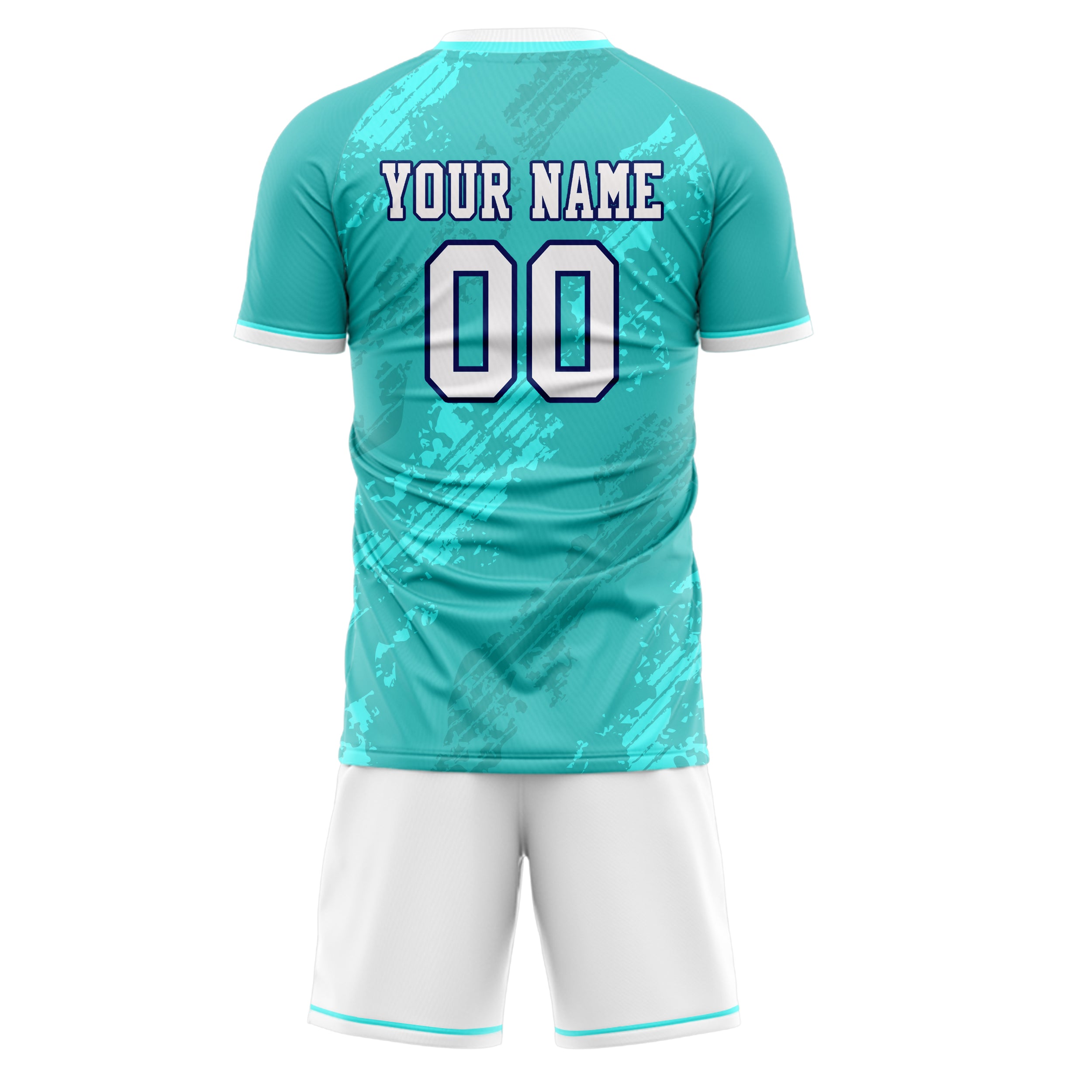 Custom Teal White GeometricalPattern Soccer Jersey