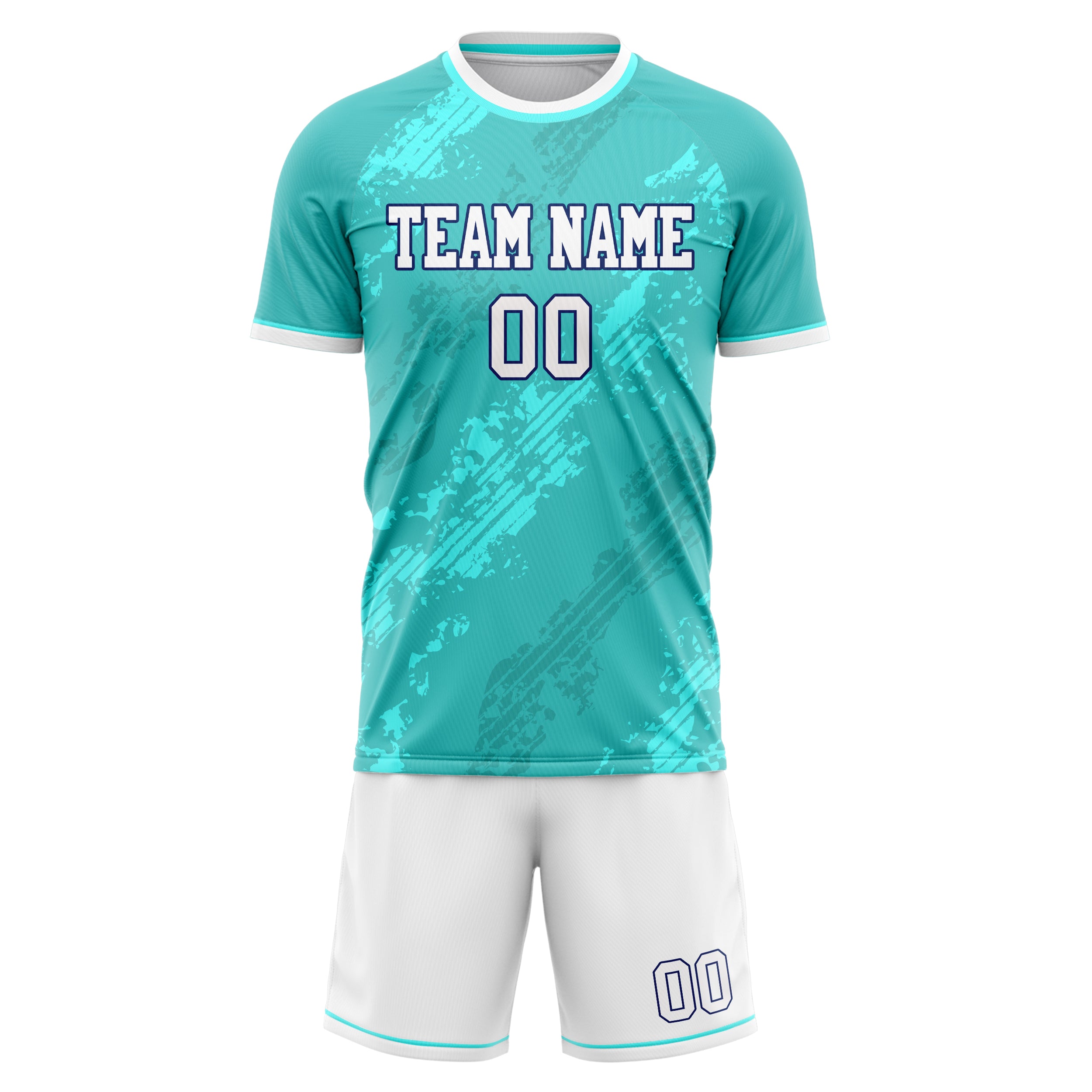 Custom Teal White GeometricalPattern Soccer Jersey