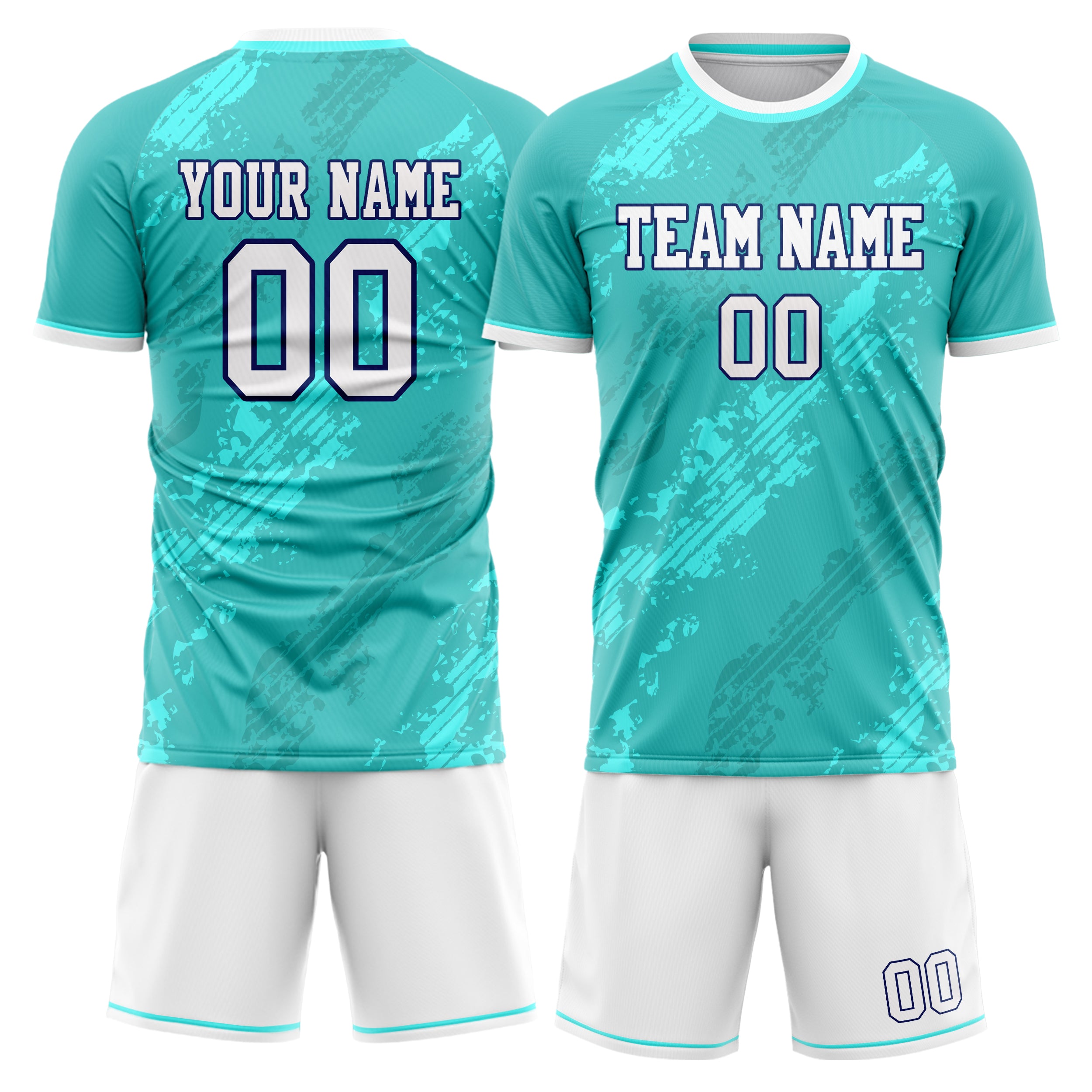 Custom Teal White GeometricalPattern Soccer Jersey