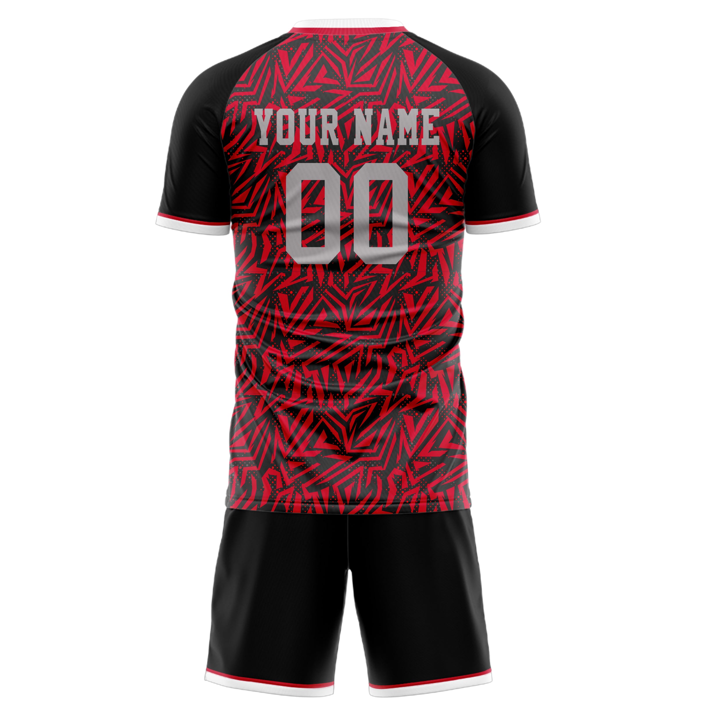 Custom Red Black GeometricalPattern Soccer Jersey