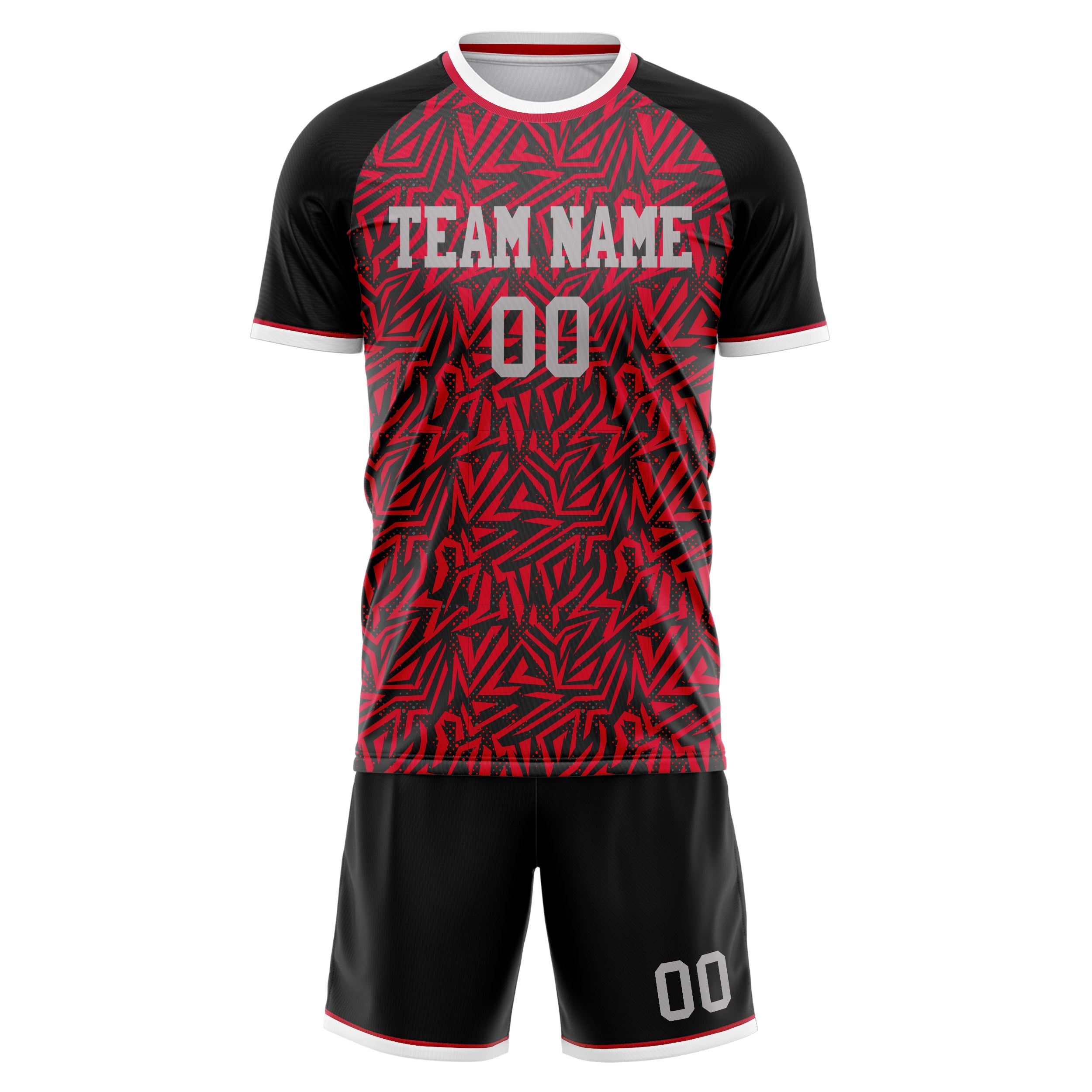 Custom Red Black GeometricalPattern Soccer Jersey