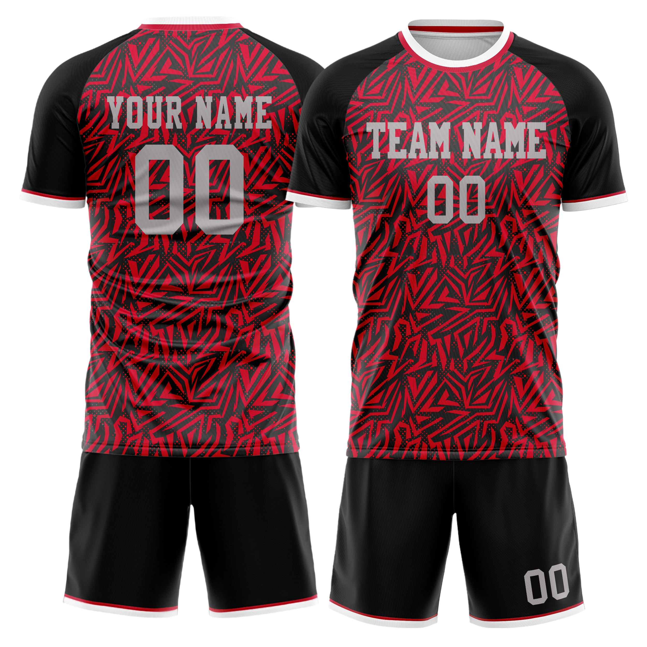 Custom Red Black GeometricalPattern Soccer Jersey
