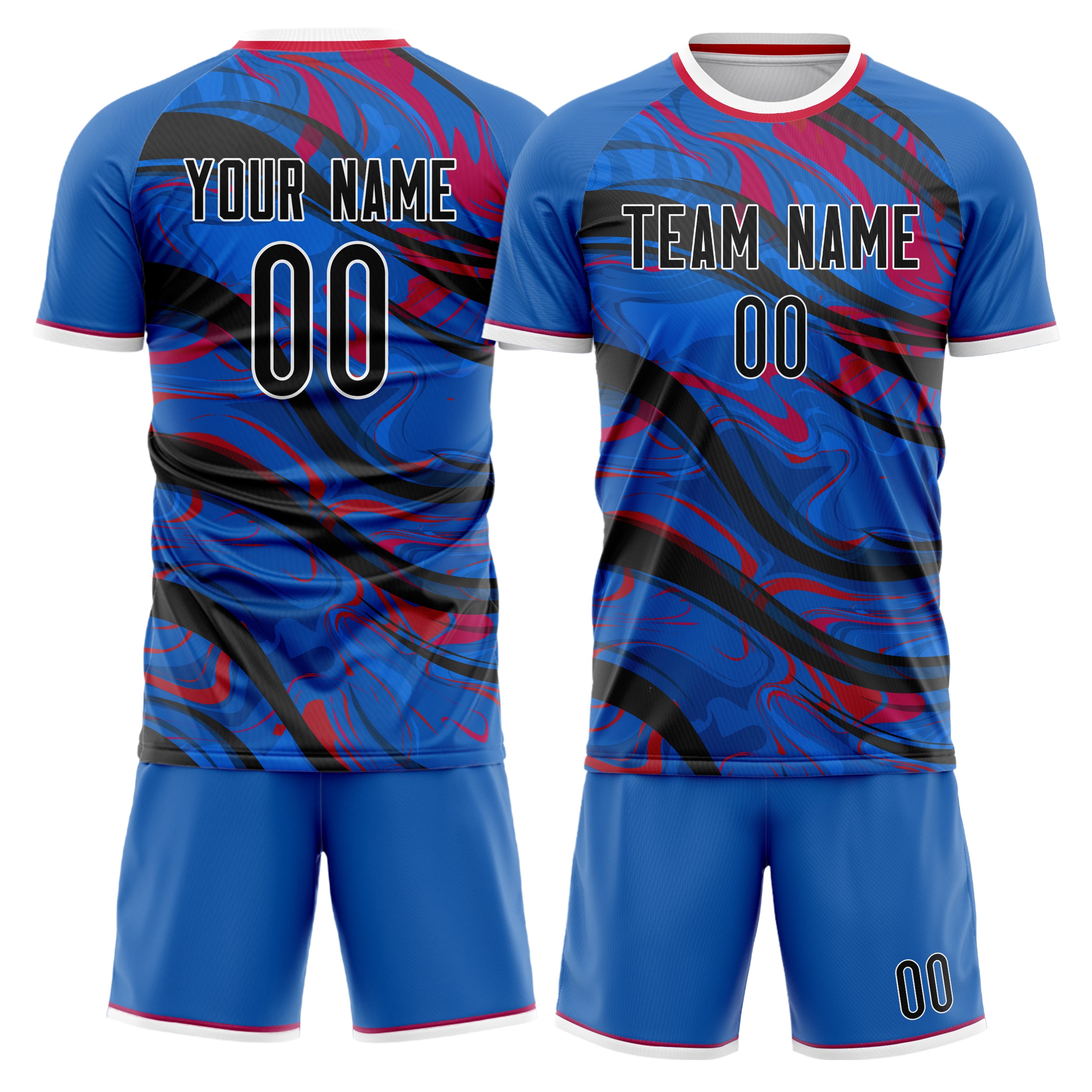 Custom Navy Black GeometricalPattern Soccer Jersey