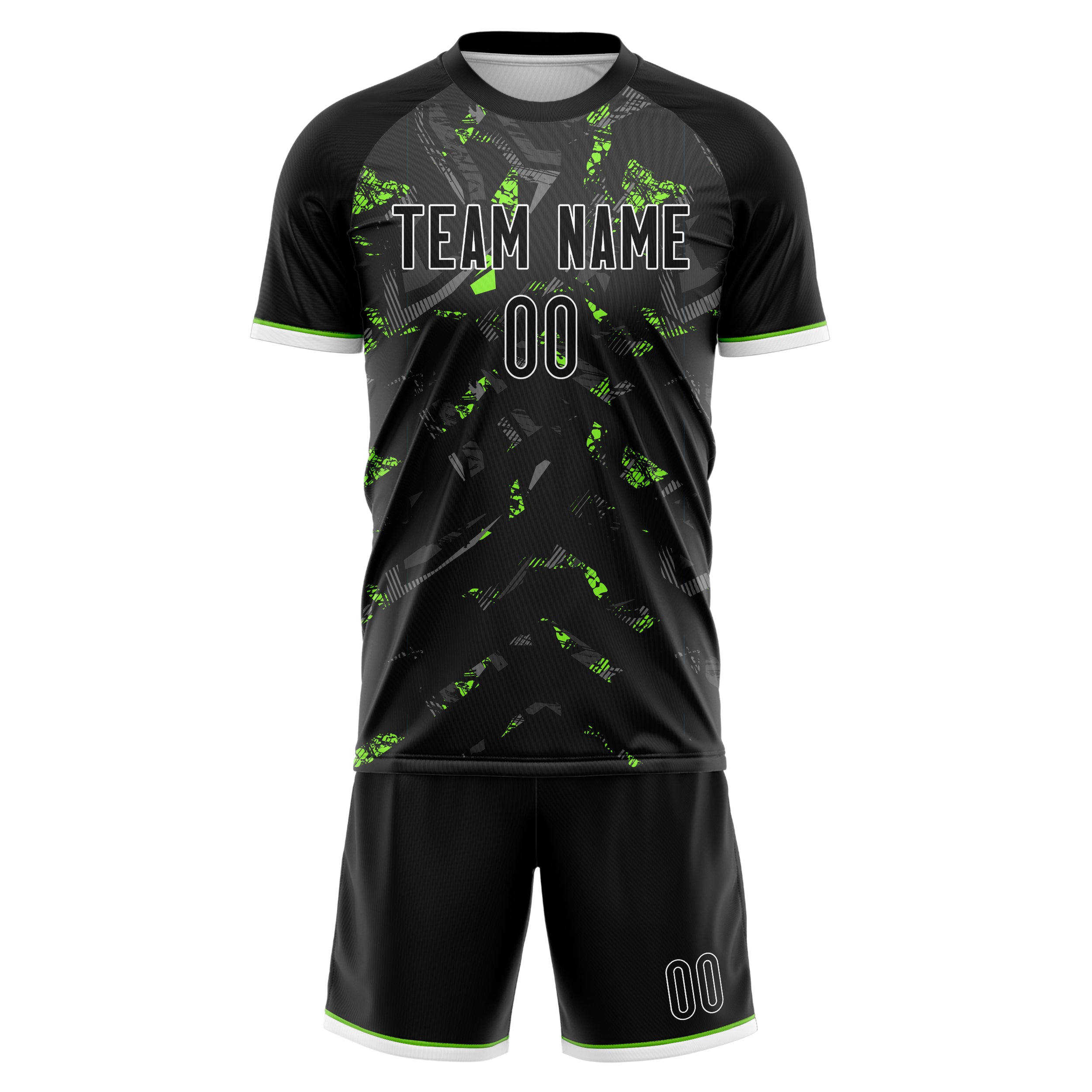 Custom Black Teal GeometricalPattern Soccer Jersey
