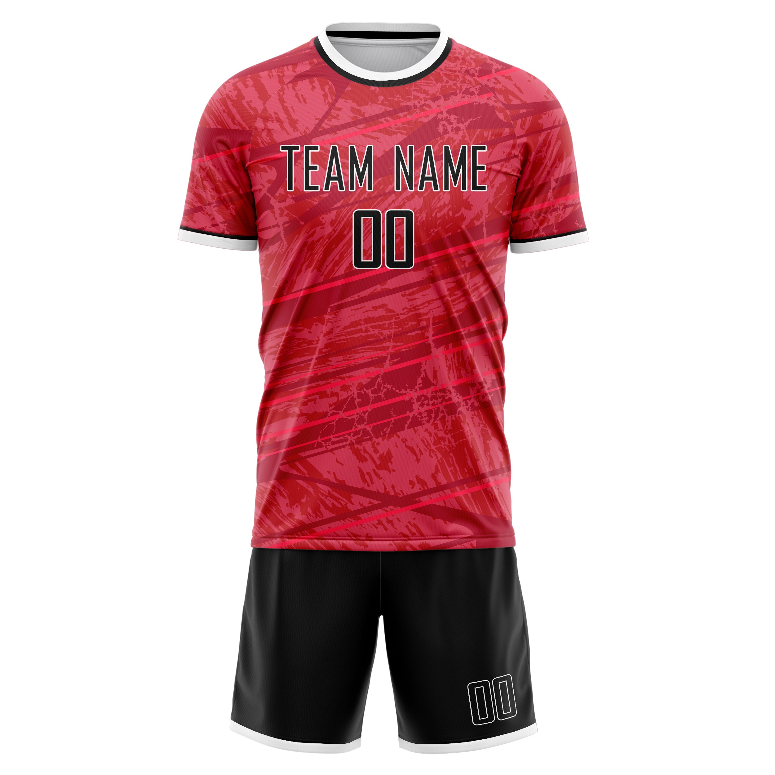 Custom Red Black GeometricalPattern Soccer Jersey