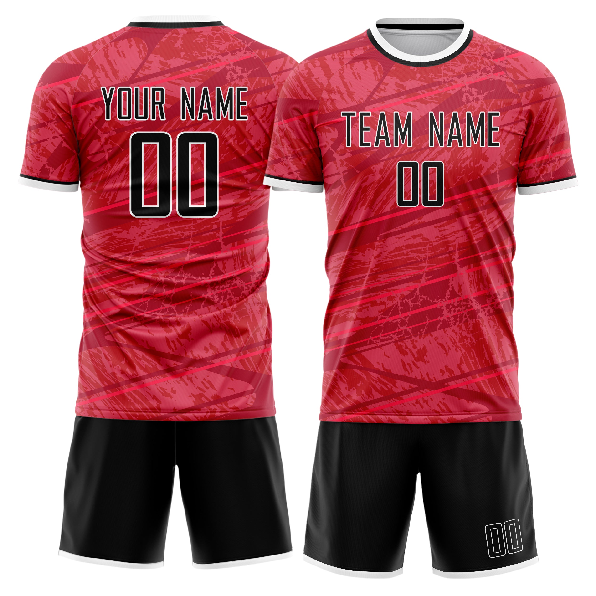 Custom Red Black GeometricalPattern Soccer Jersey
