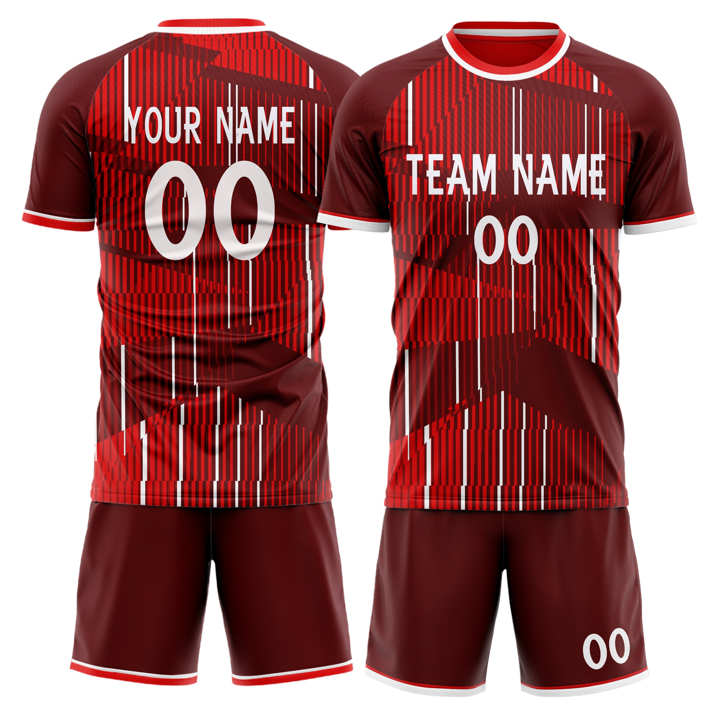 Custom Red White GeometricalPattern Soccer Jersey
