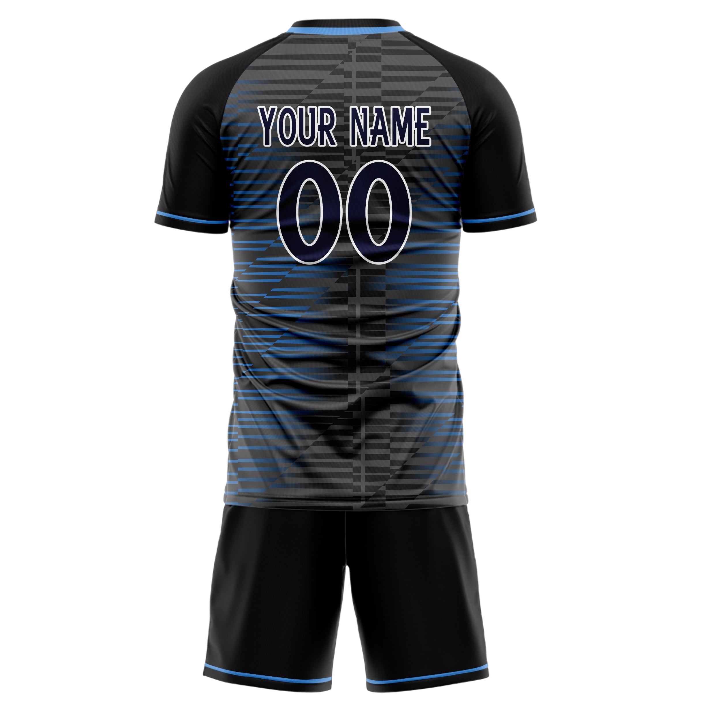 Custom Black Navy GeometricalPattern Soccer Jersey
