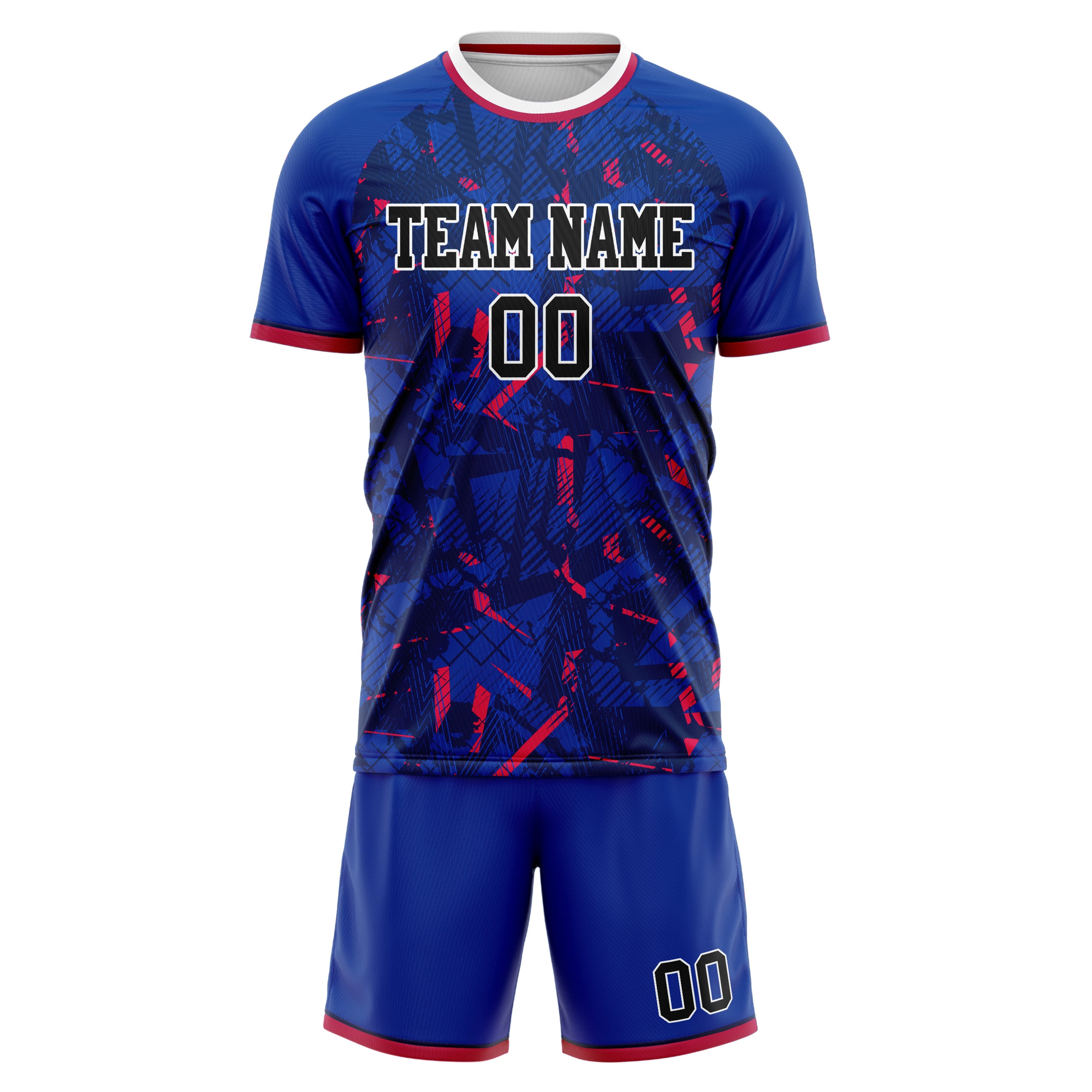 Custom Royal Red GeometricalPattern Soccer Jersey