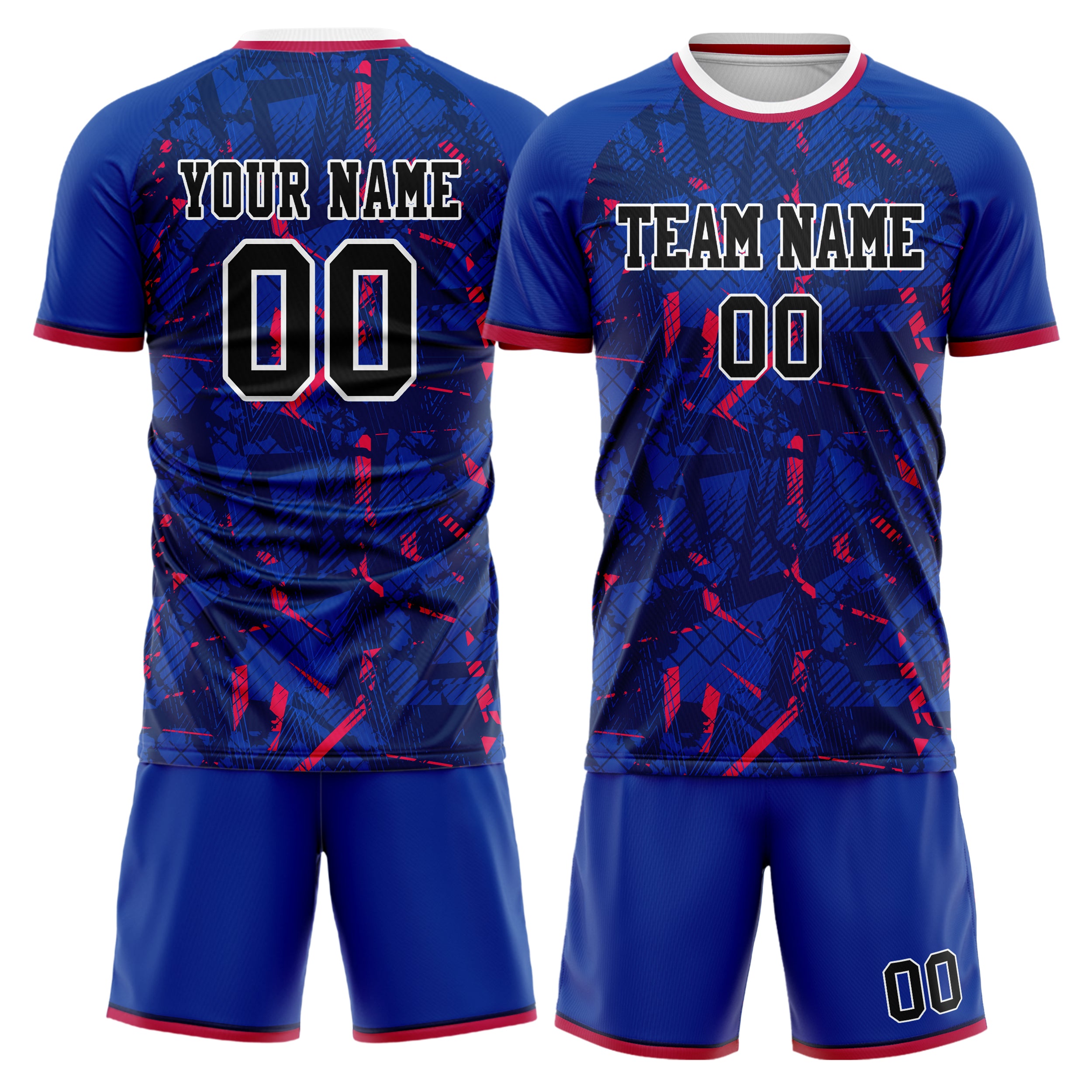 Custom Royal Red GeometricalPattern Soccer Jersey