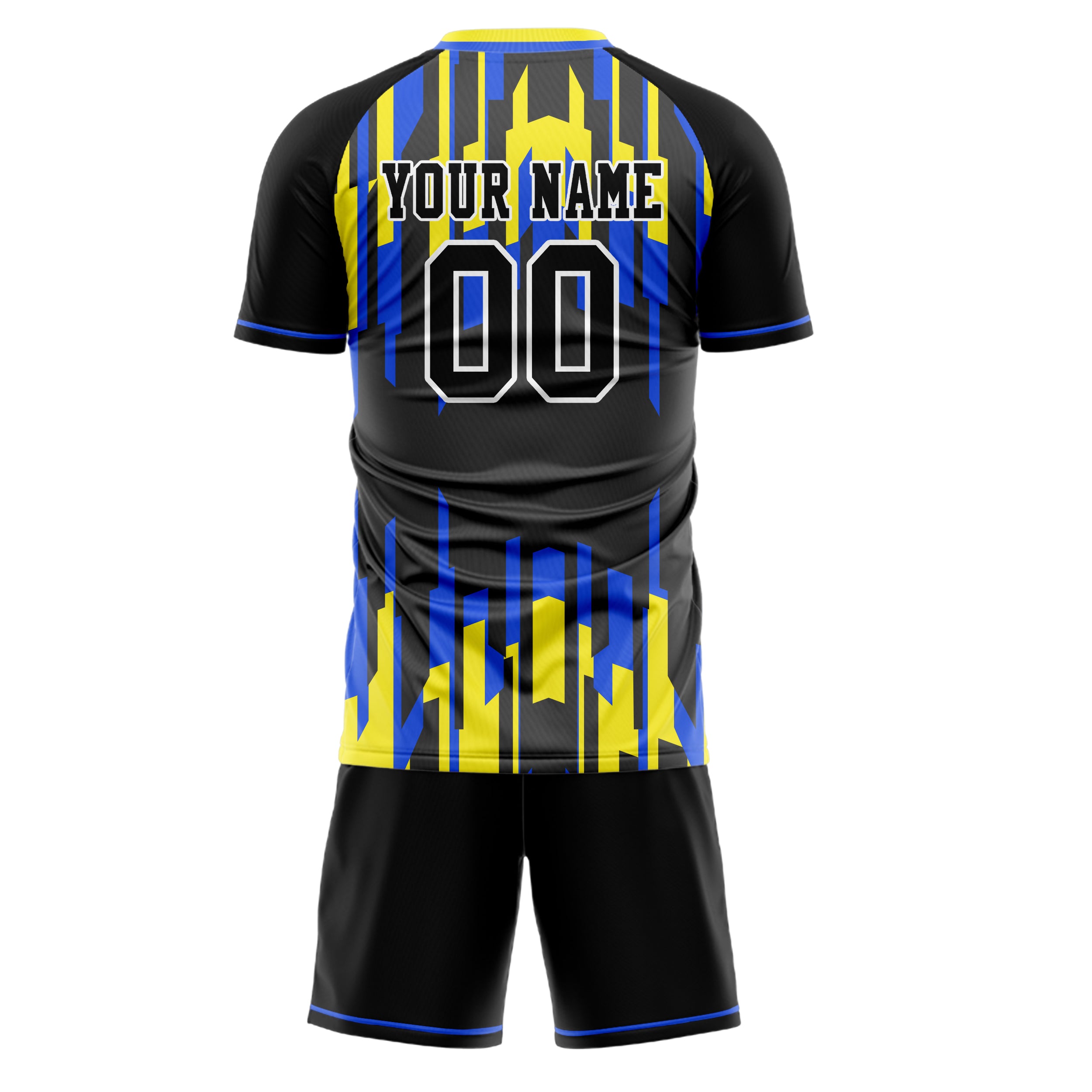 Custom Black Yellow GeometricalPattern Soccer Jersey