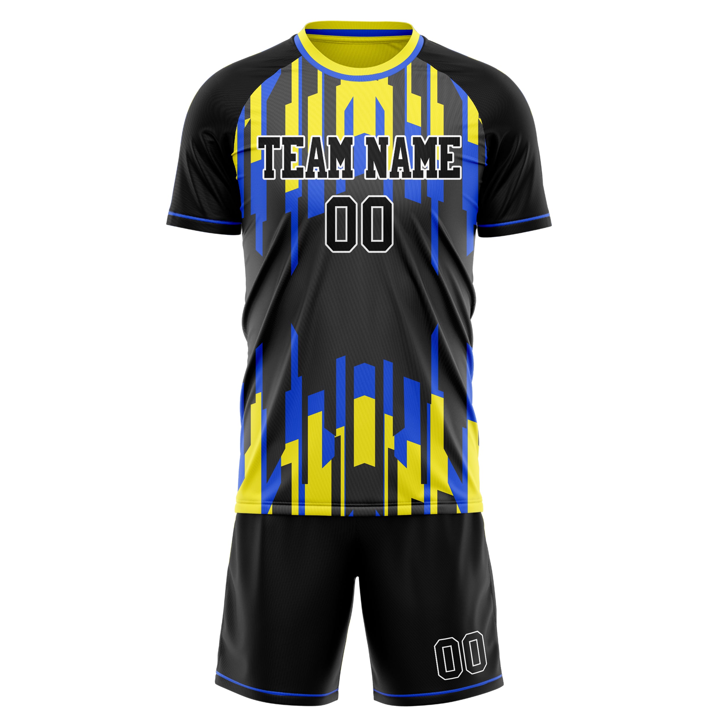 Custom Black Yellow GeometricalPattern Soccer Jersey
