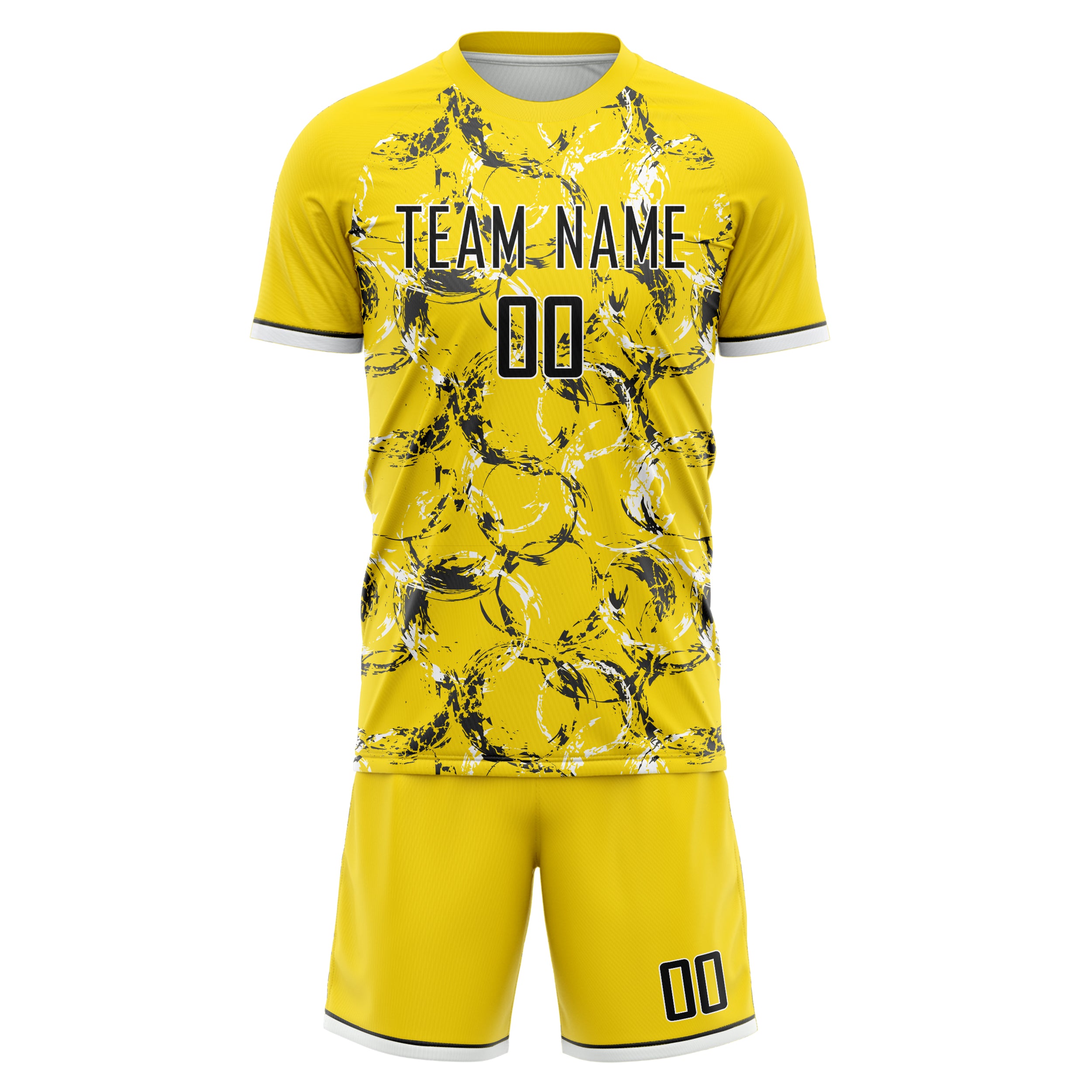 Custom Yellow Black GeometricalPattern Soccer Jersey