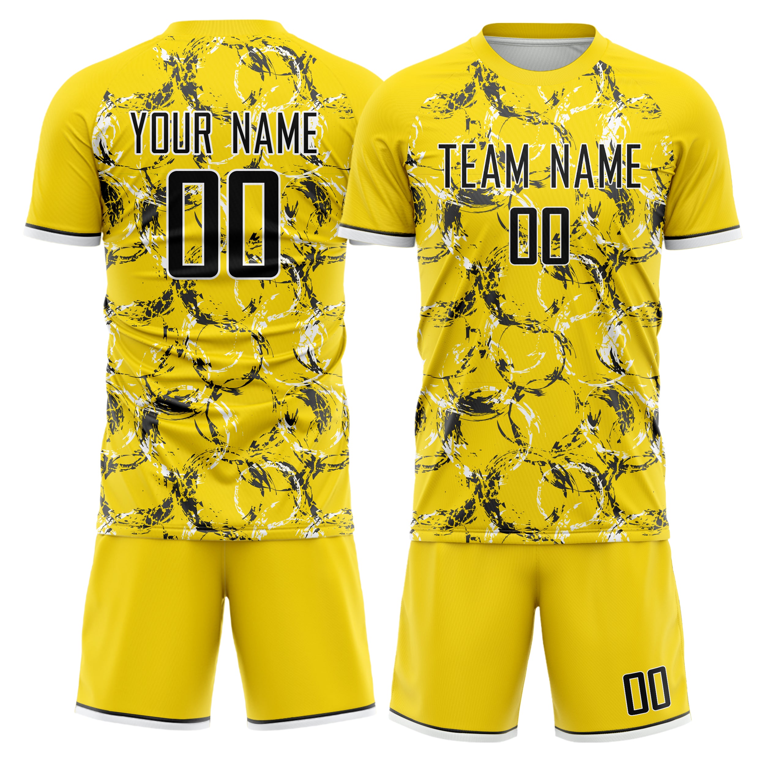 Custom Yellow Black GeometricalPattern Soccer Jersey