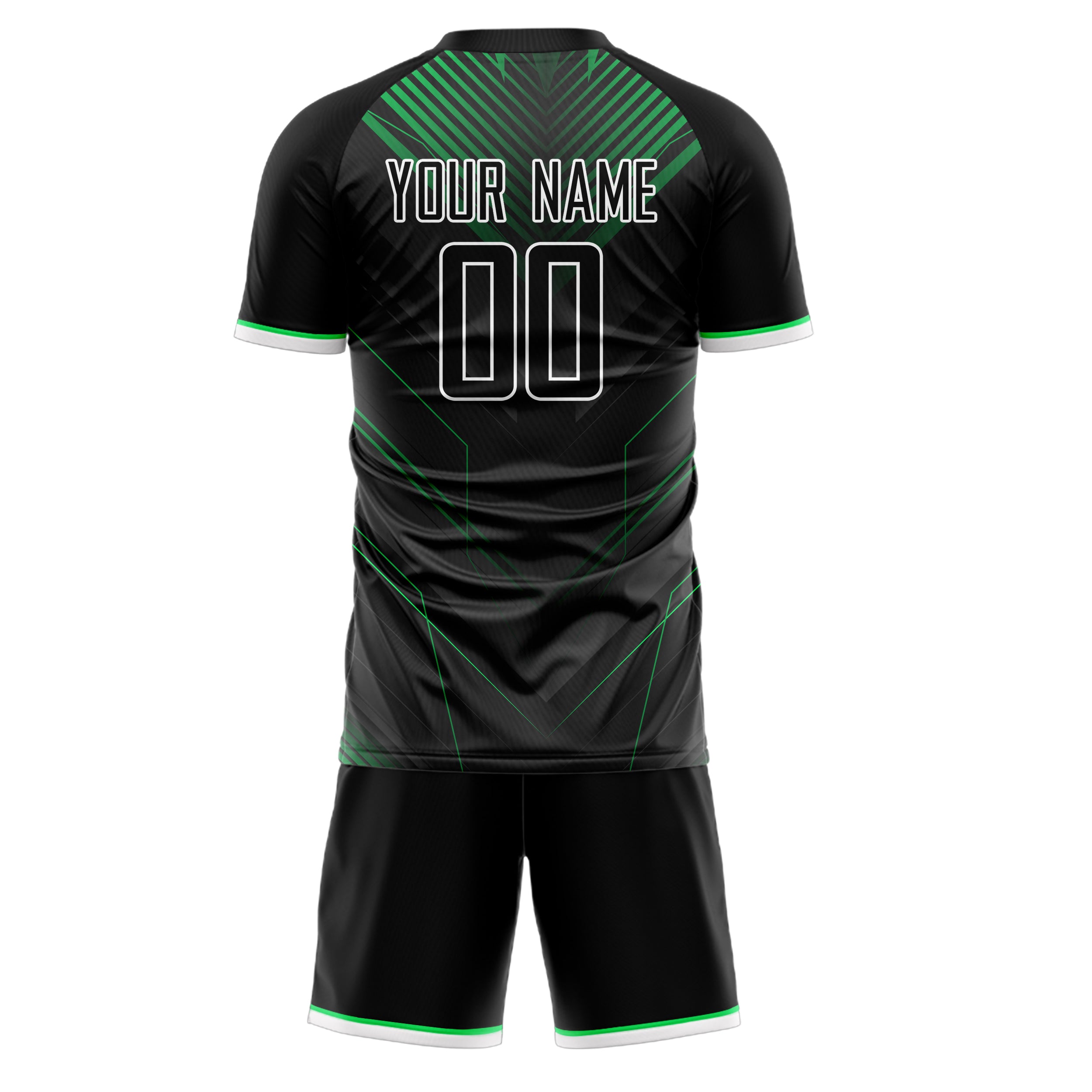 Custom Black Green GeometricalPattern Soccer Jersey