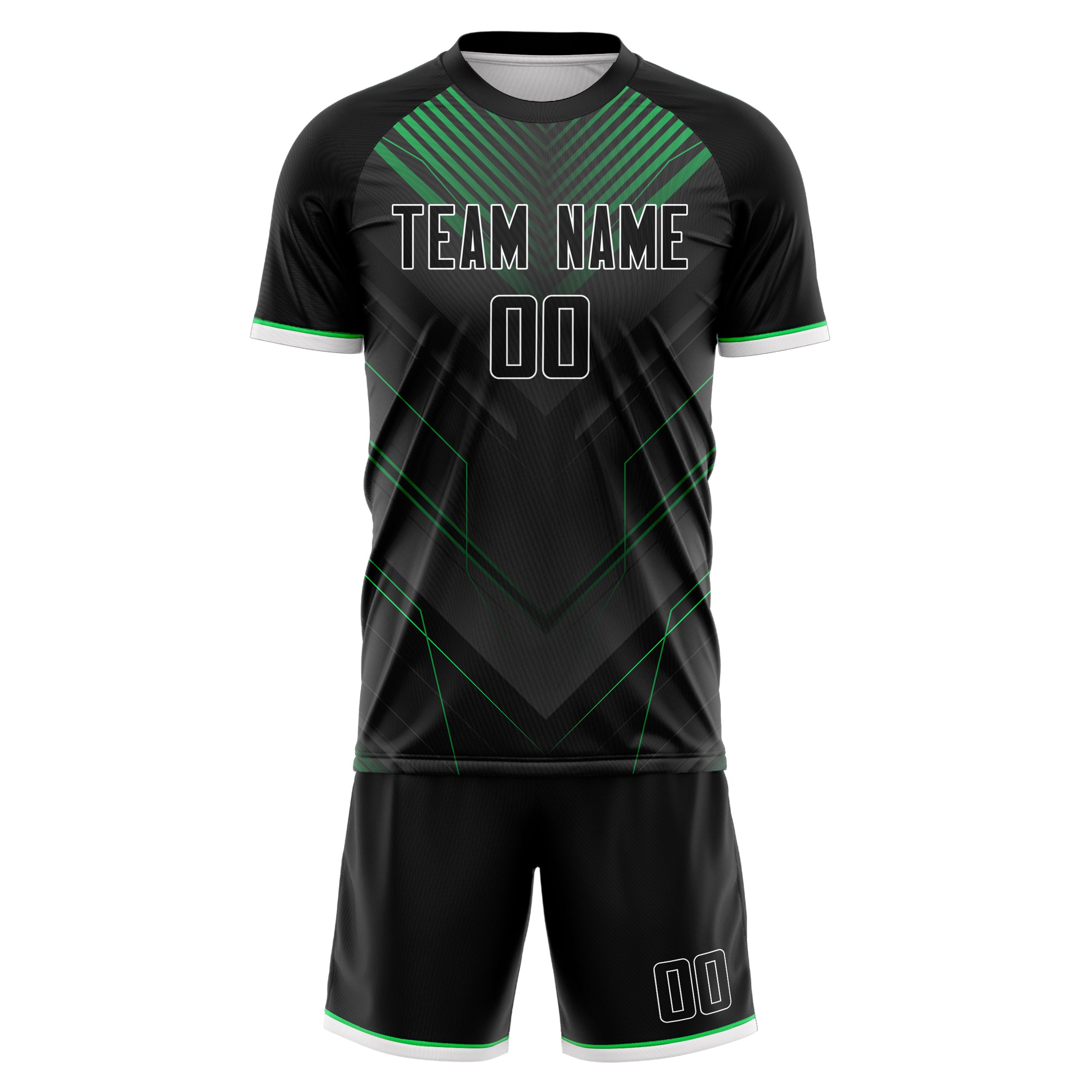Custom Black Green GeometricalPattern Soccer Jersey