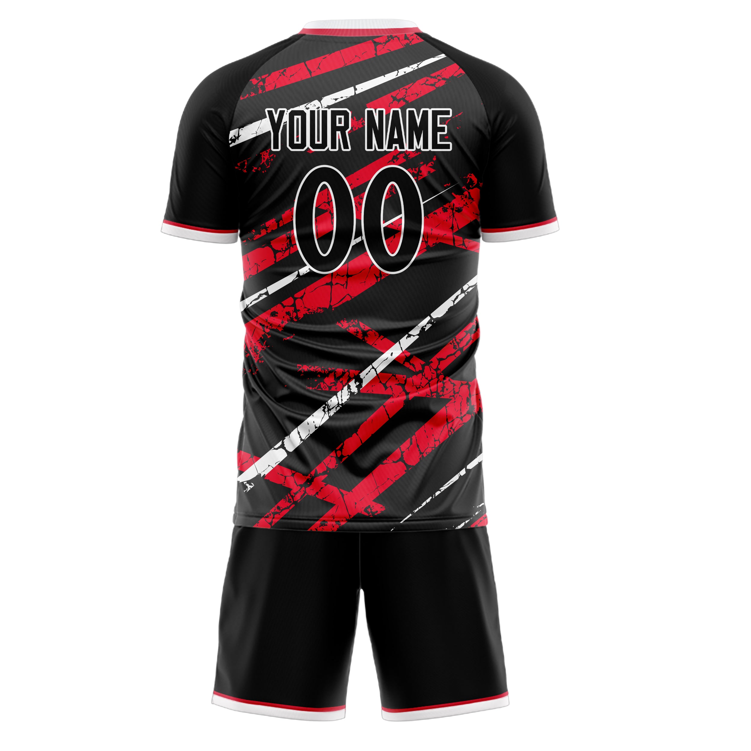 Custom Black Red GeometricalPattern Soccer Jersey