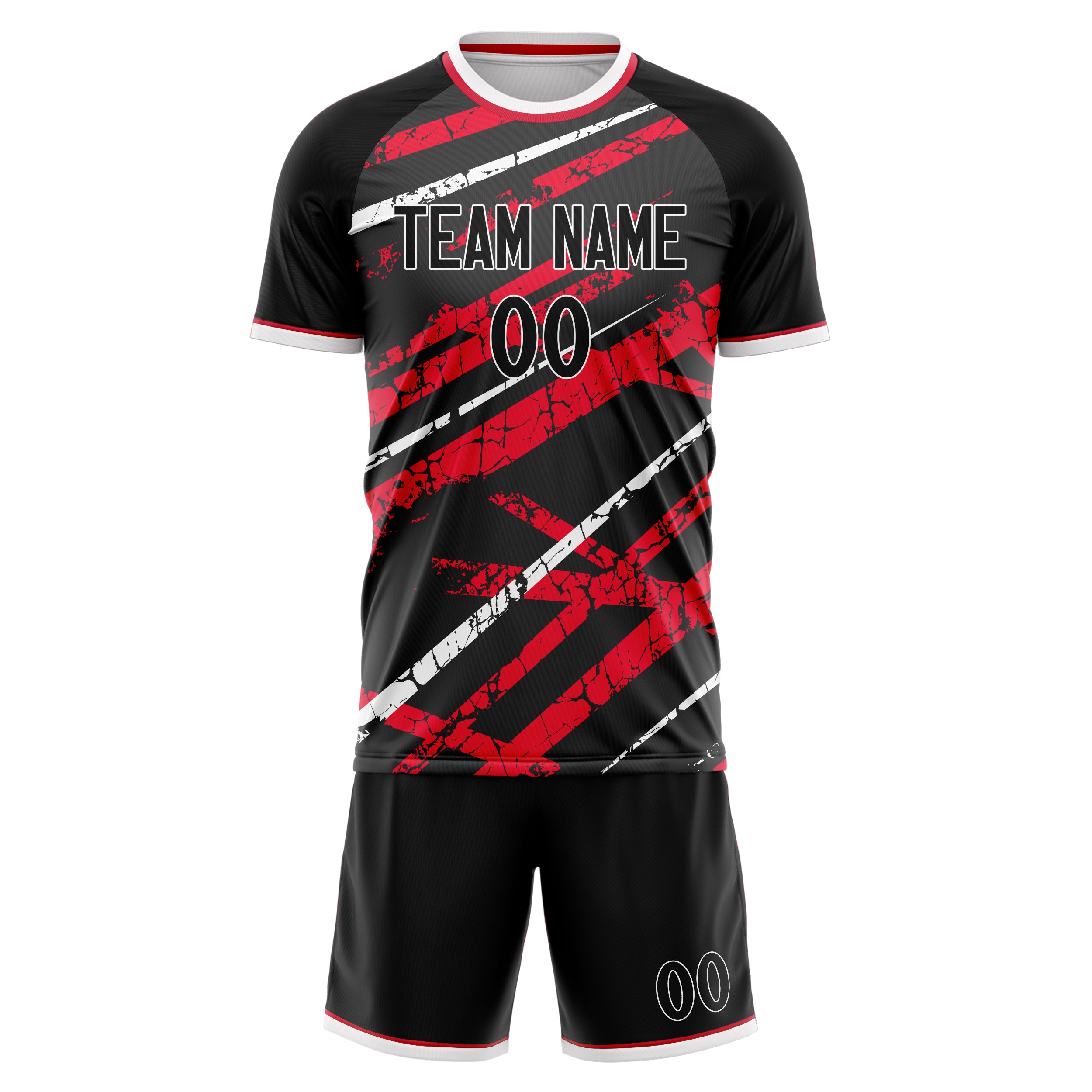 Custom Black Red GeometricalPattern Soccer Jersey