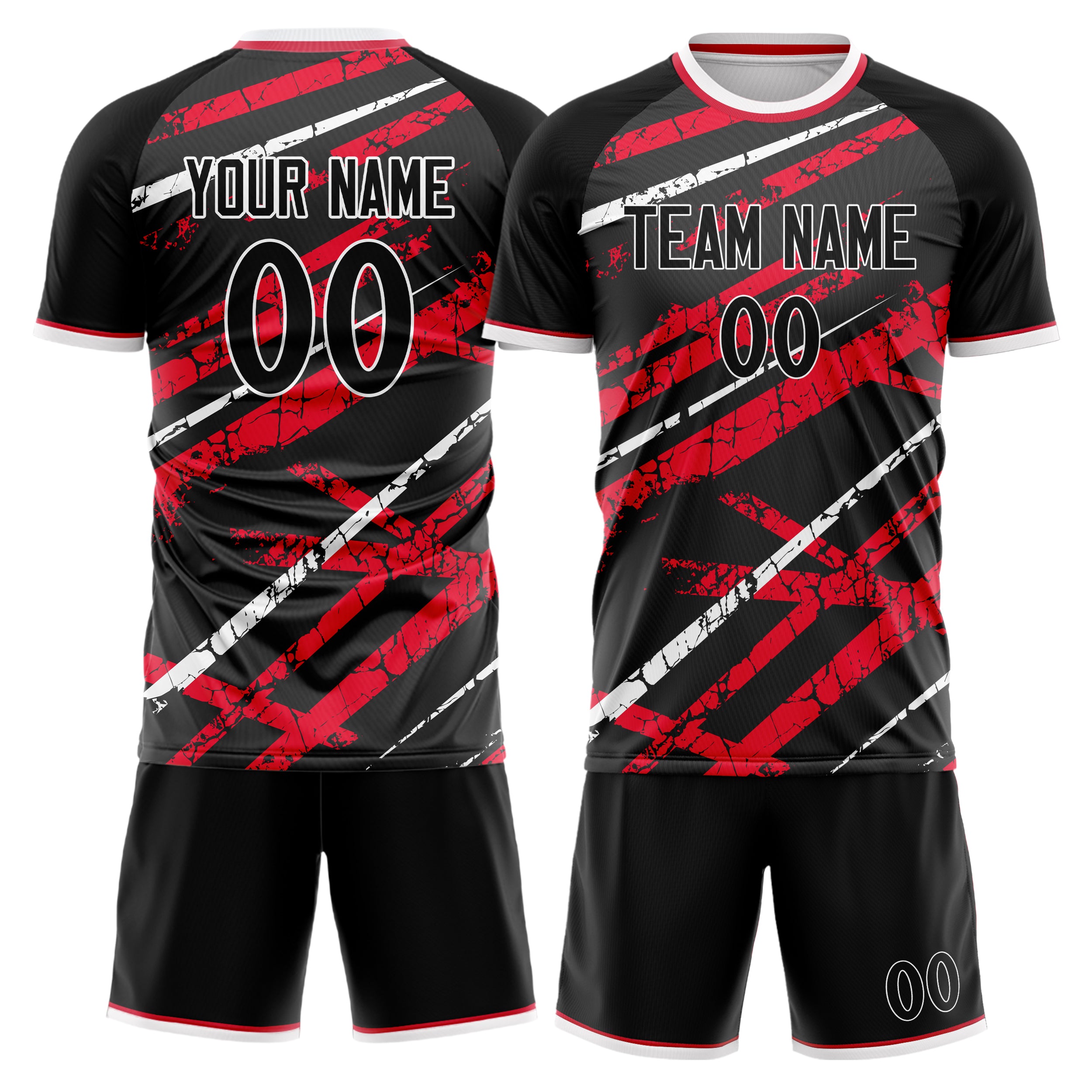 Custom Black Red GeometricalPattern Soccer Jersey