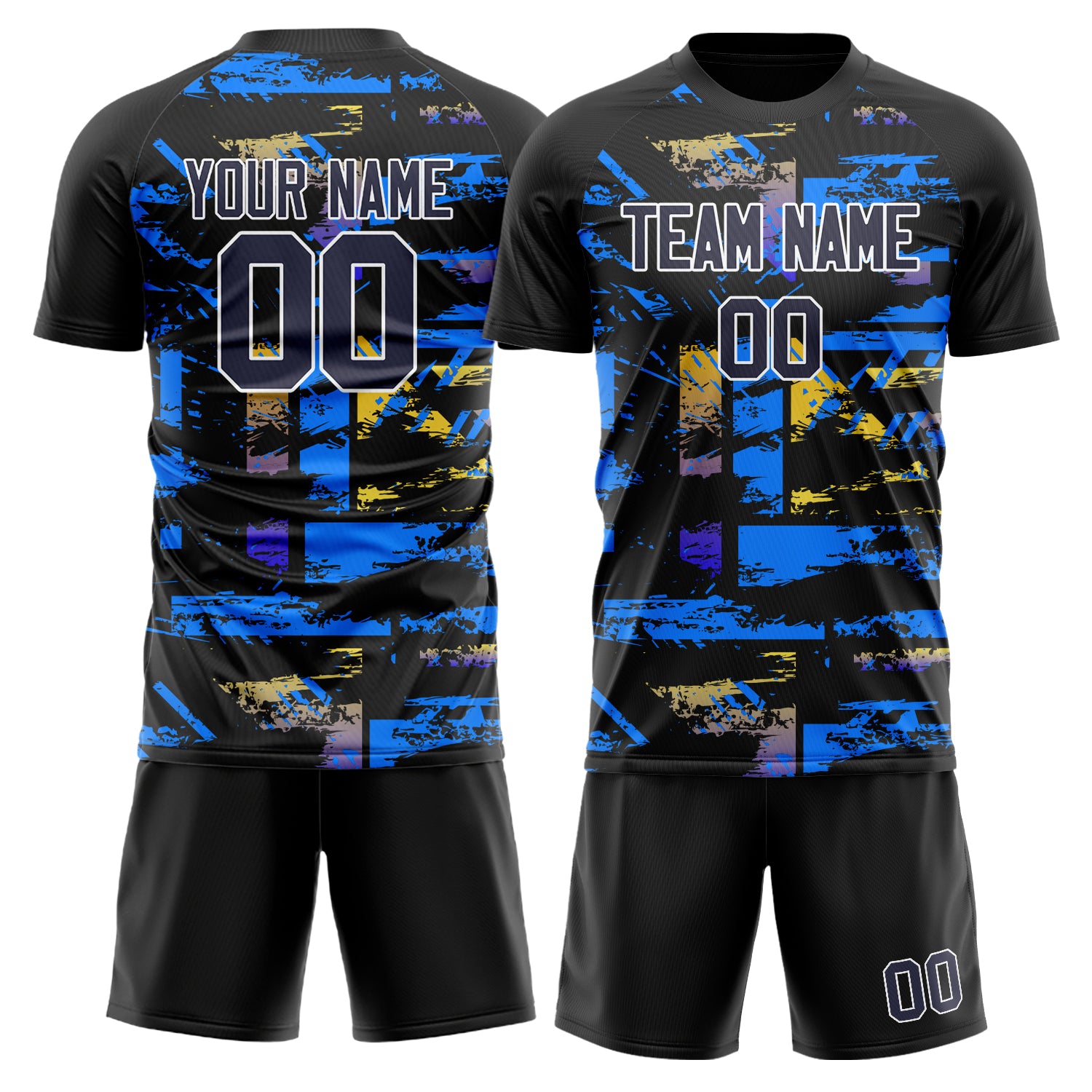 Custom Blue White GeometricalPattern Soccer Jersey