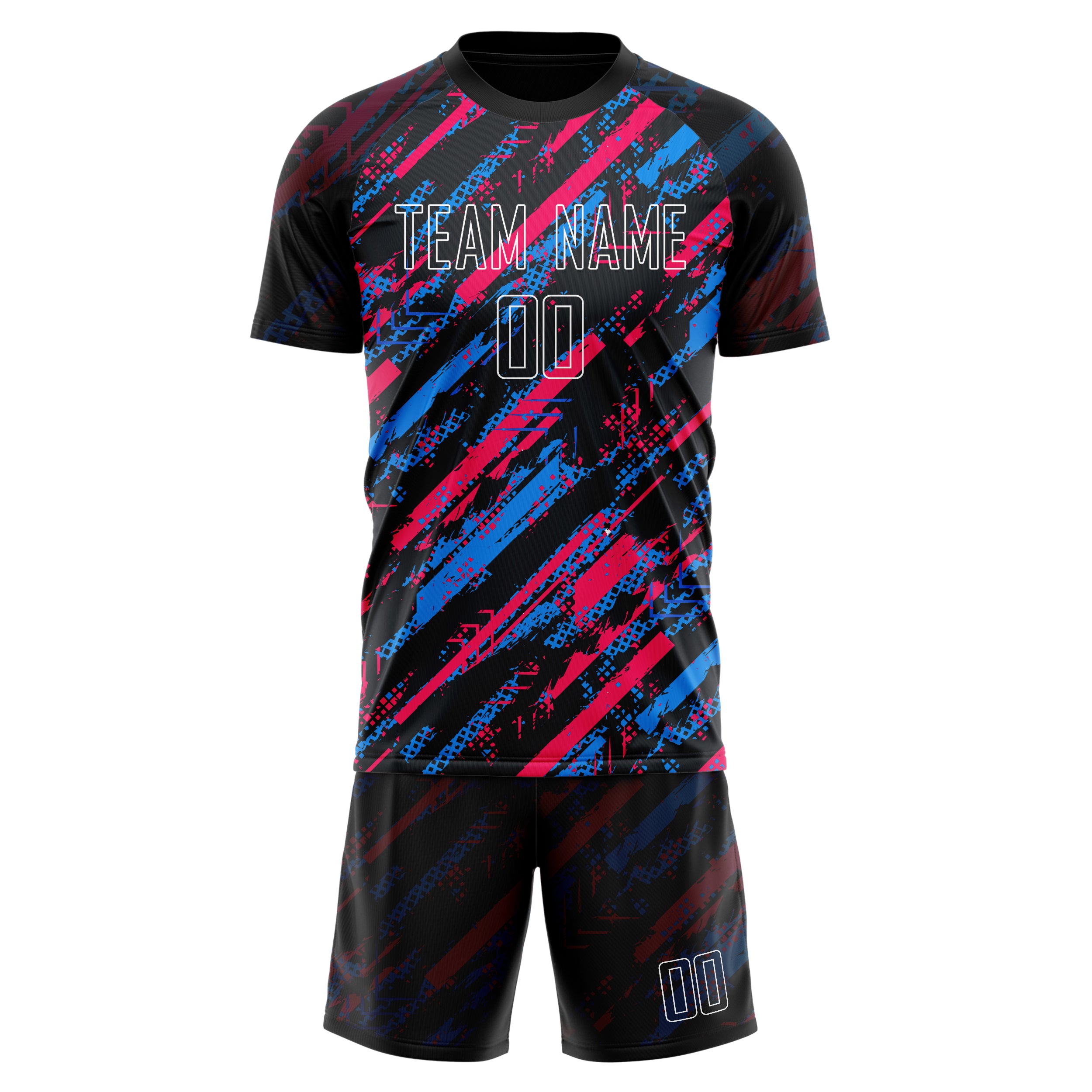 Custom Blue Red GeometricalPattern Soccer Jersey