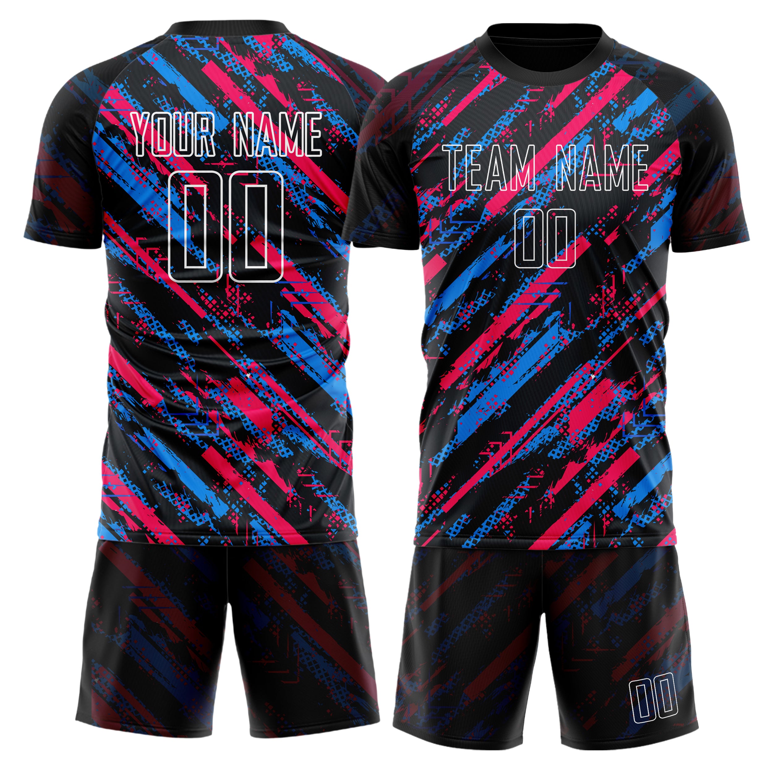 Custom Blue Red GeometricalPattern Soccer Jersey