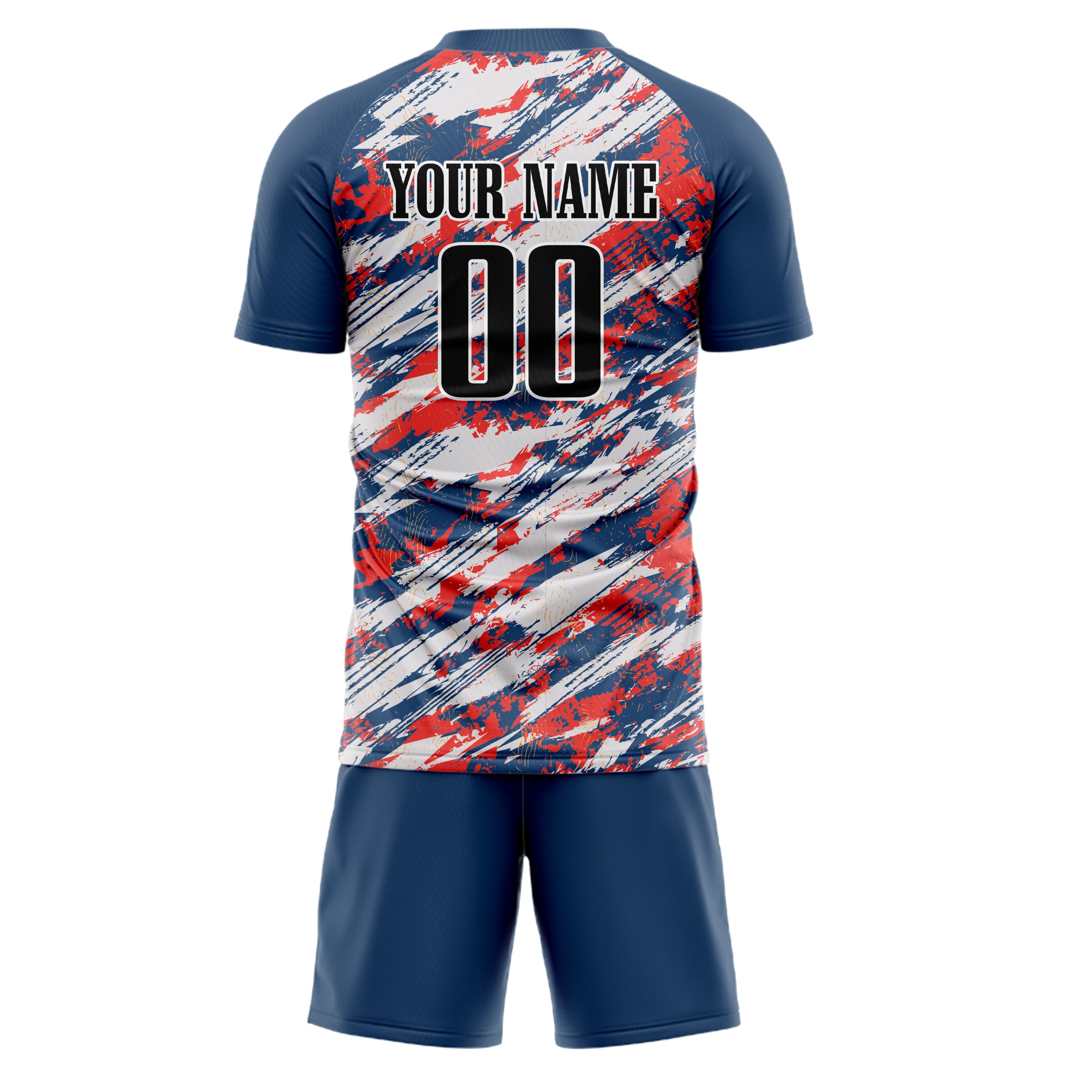Custom Red Navy GeometricalPattern Soccer Jersey