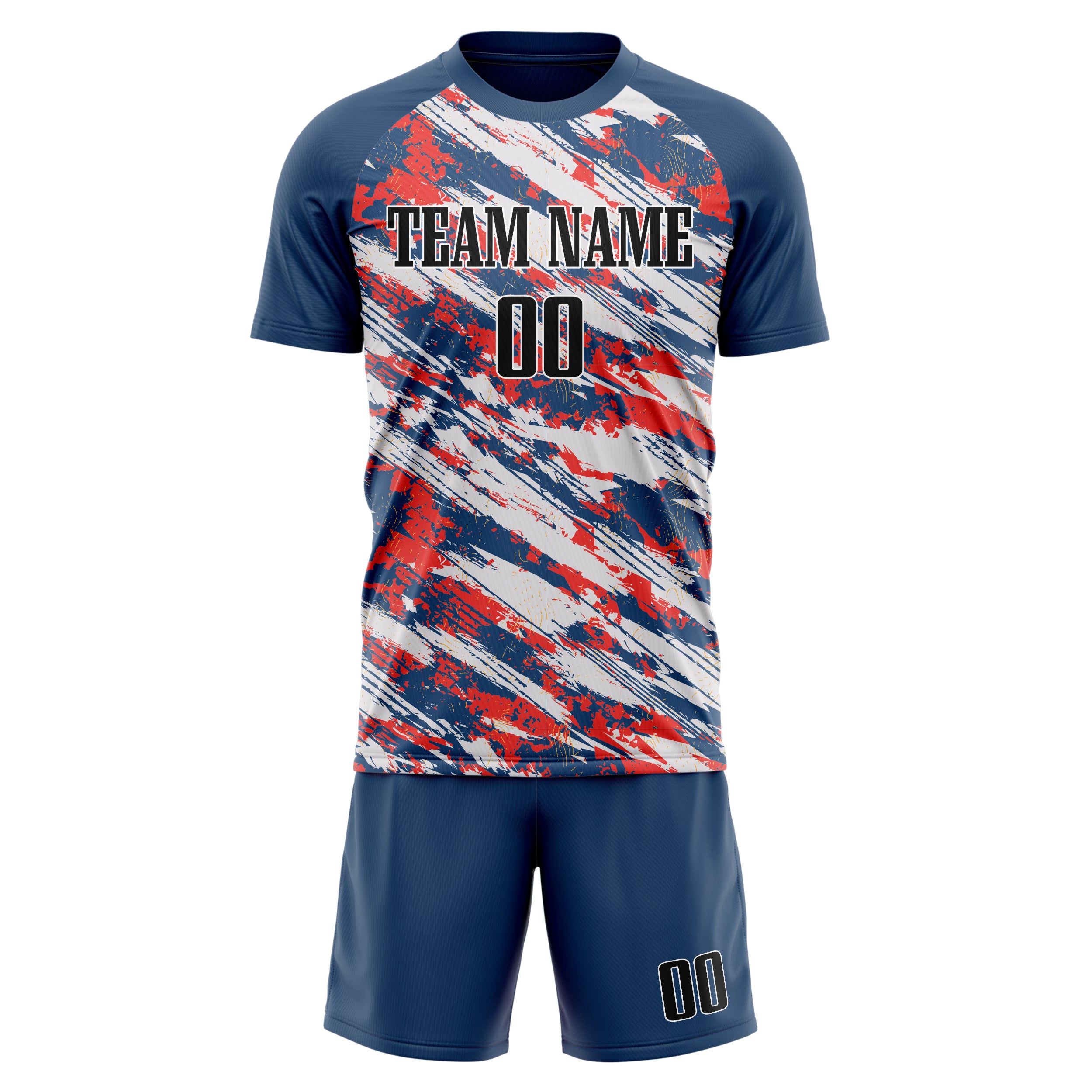 Custom Red Navy GeometricalPattern Soccer Jersey
