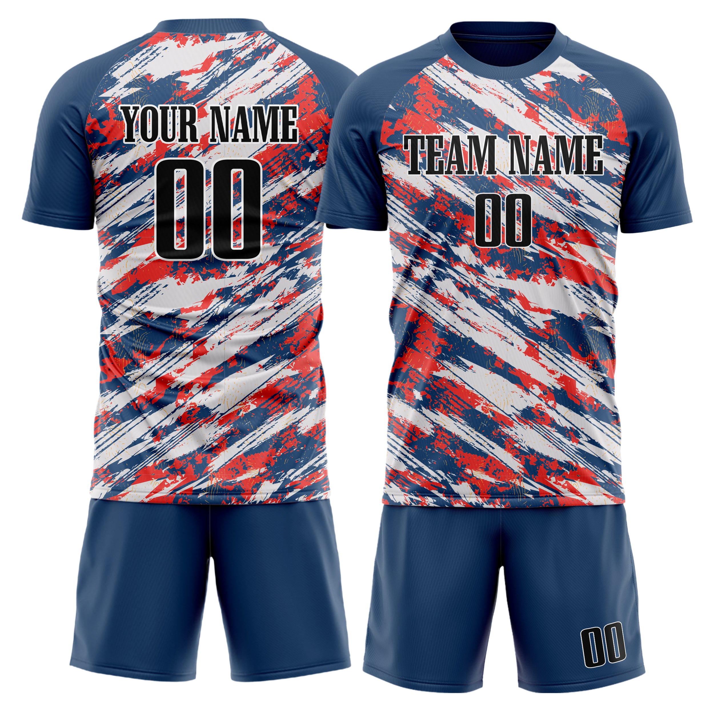Custom Red Navy GeometricalPattern Soccer Jersey