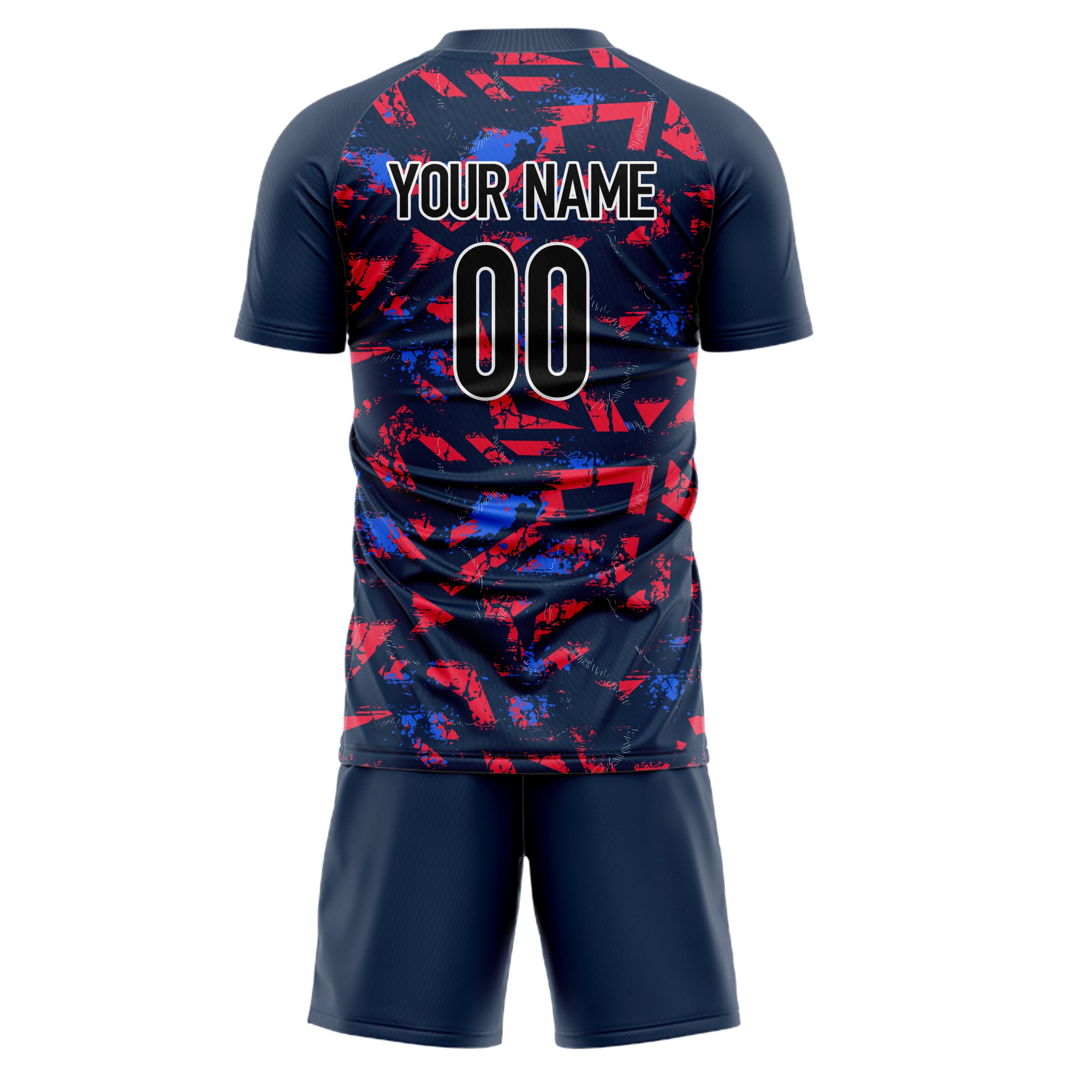 Custom Navy Red GeometricalPattern Soccer Jersey