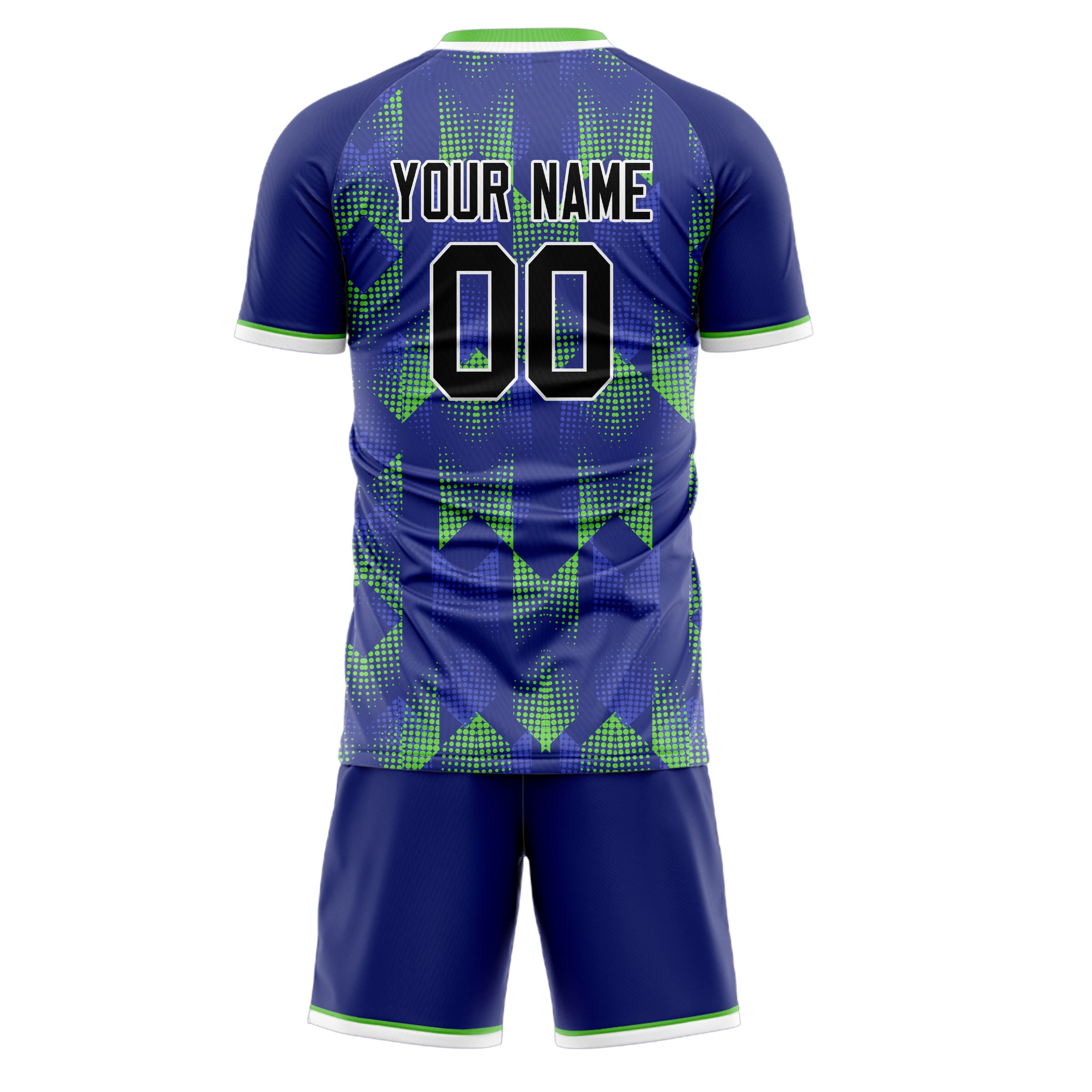 Custom Navy Neon Green GeometricalPattern Soccer Jersey
