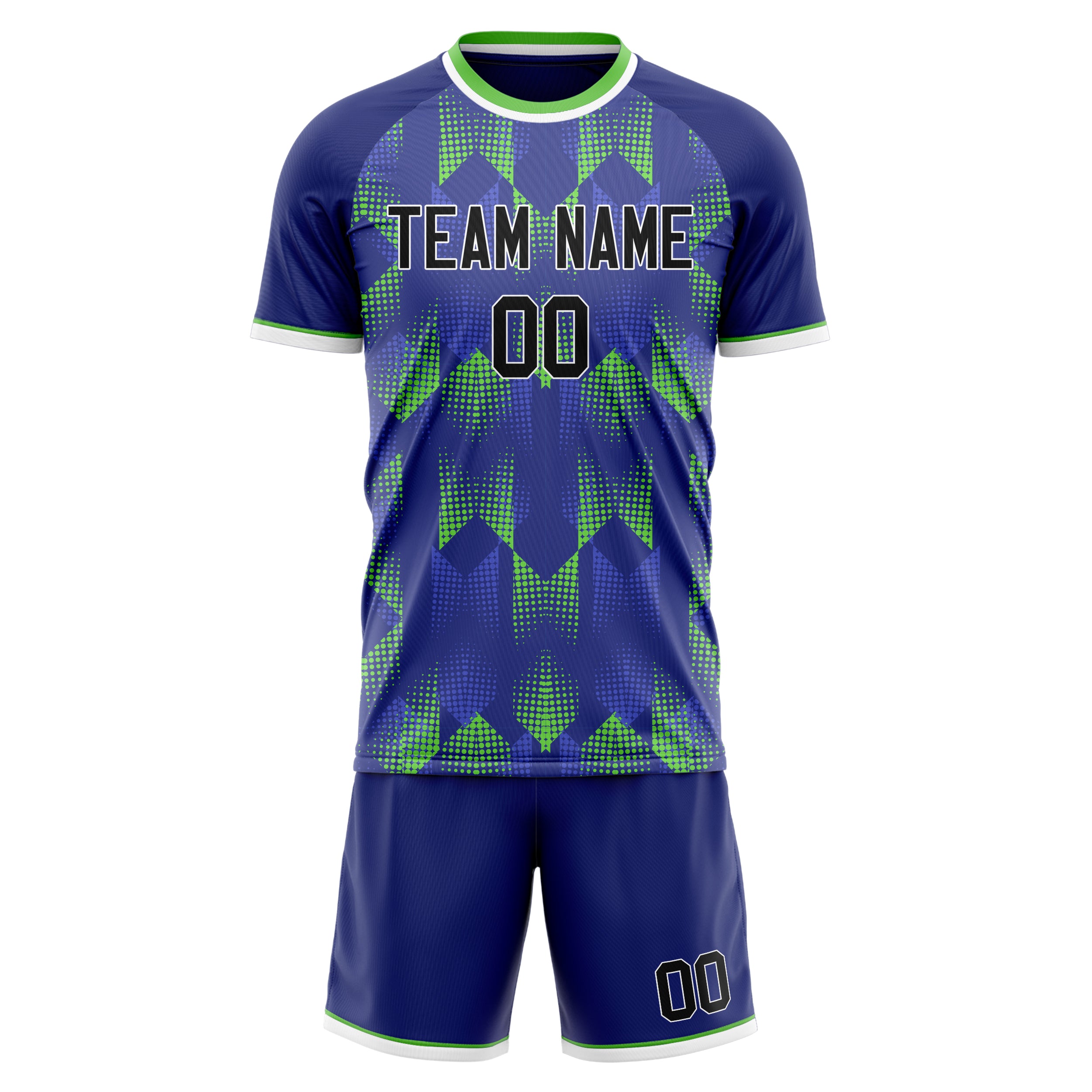 Custom Navy Neon Green GeometricalPattern Soccer Jersey