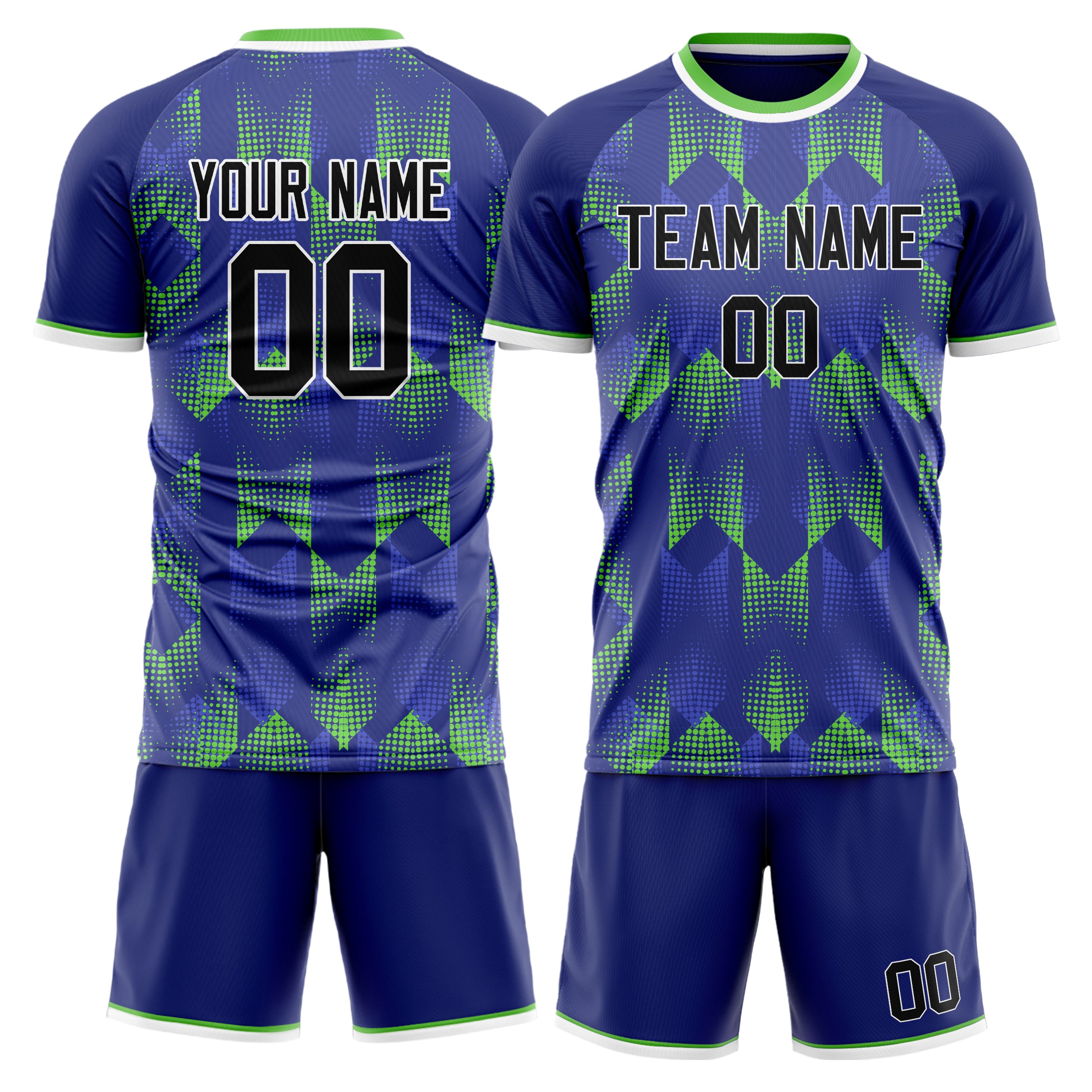 Custom Navy Neon Green GeometricalPattern Soccer Jersey