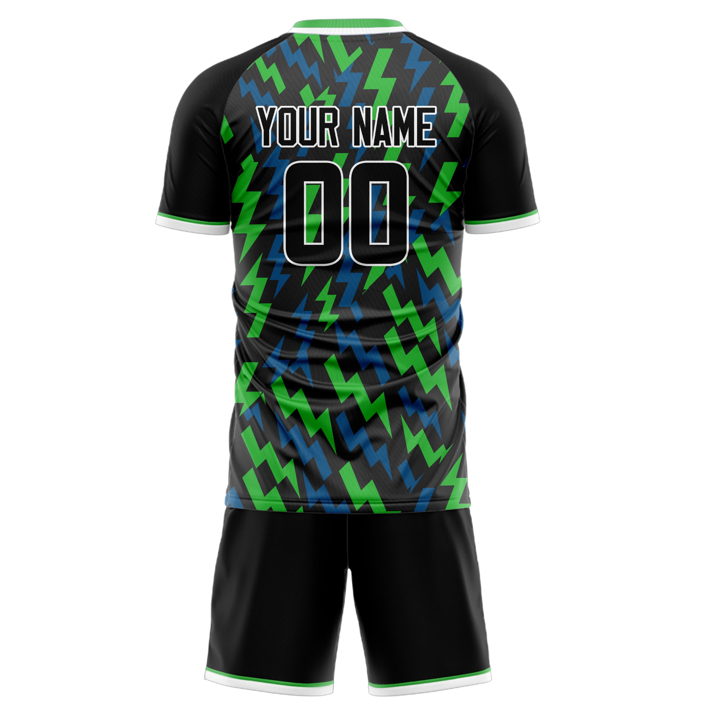 Custom Black Blue GeometricalPattern Soccer Jersey
