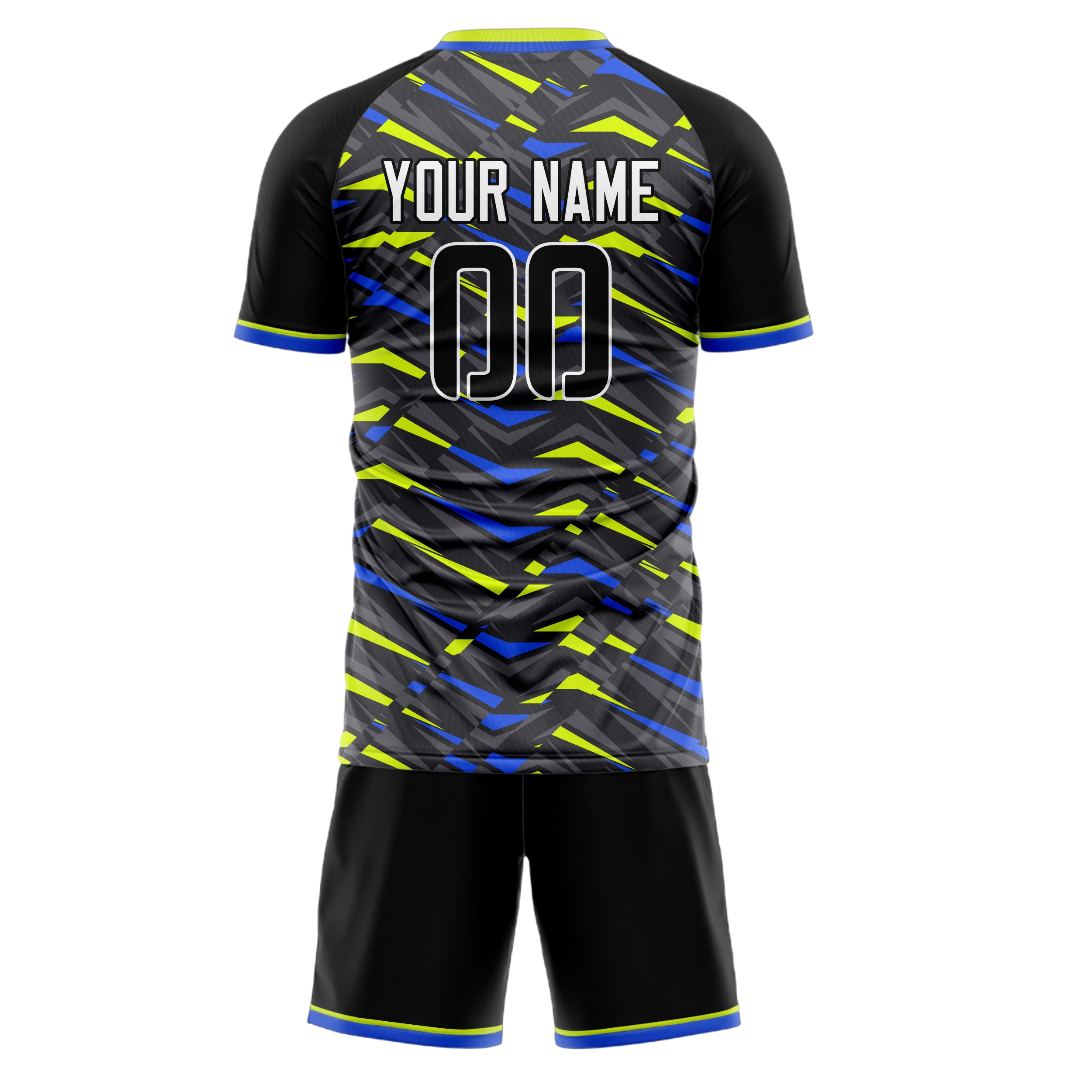 Custom Black Neon Green GeometricalPattern Soccer Jersey