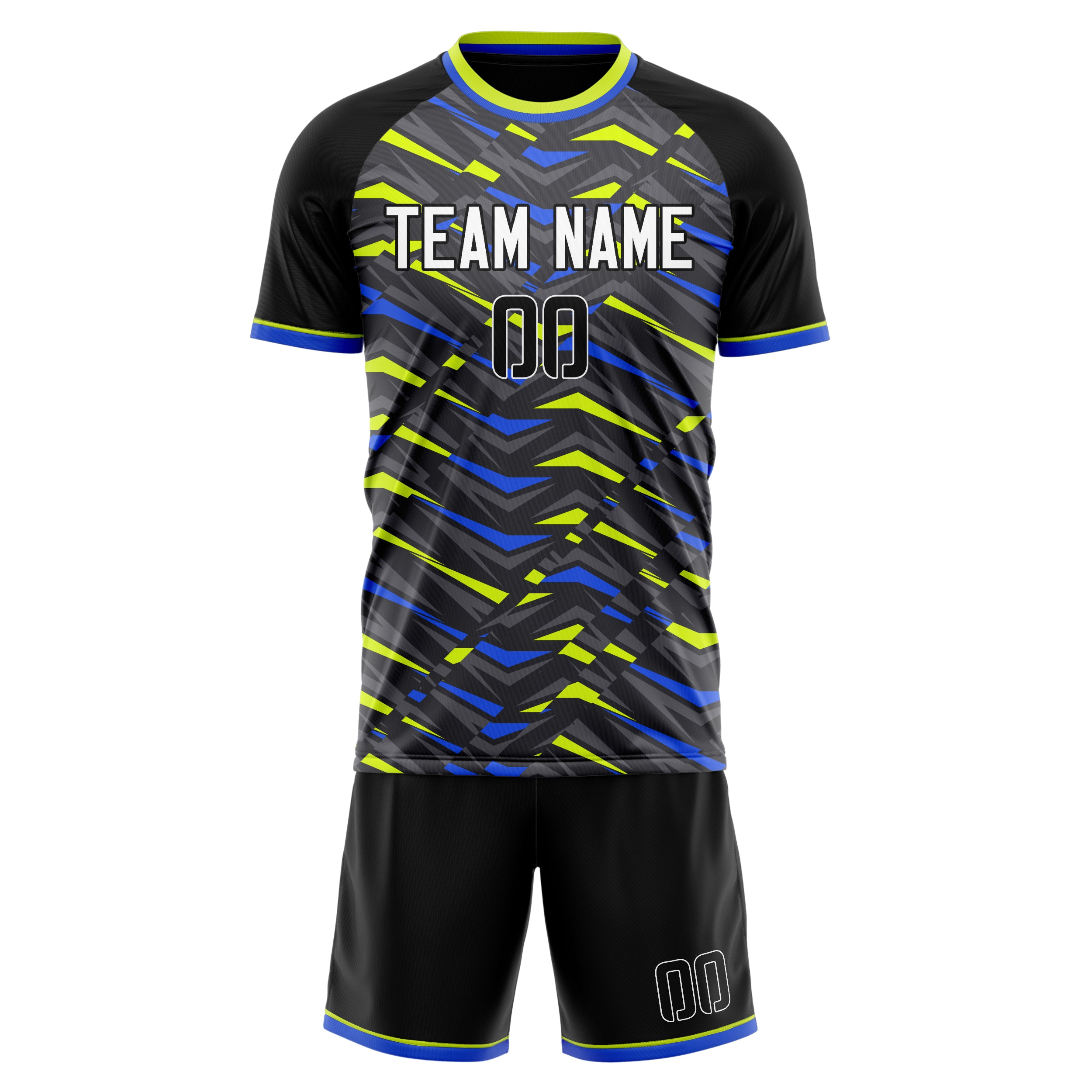 Custom Black Neon Green GeometricalPattern Soccer Jersey