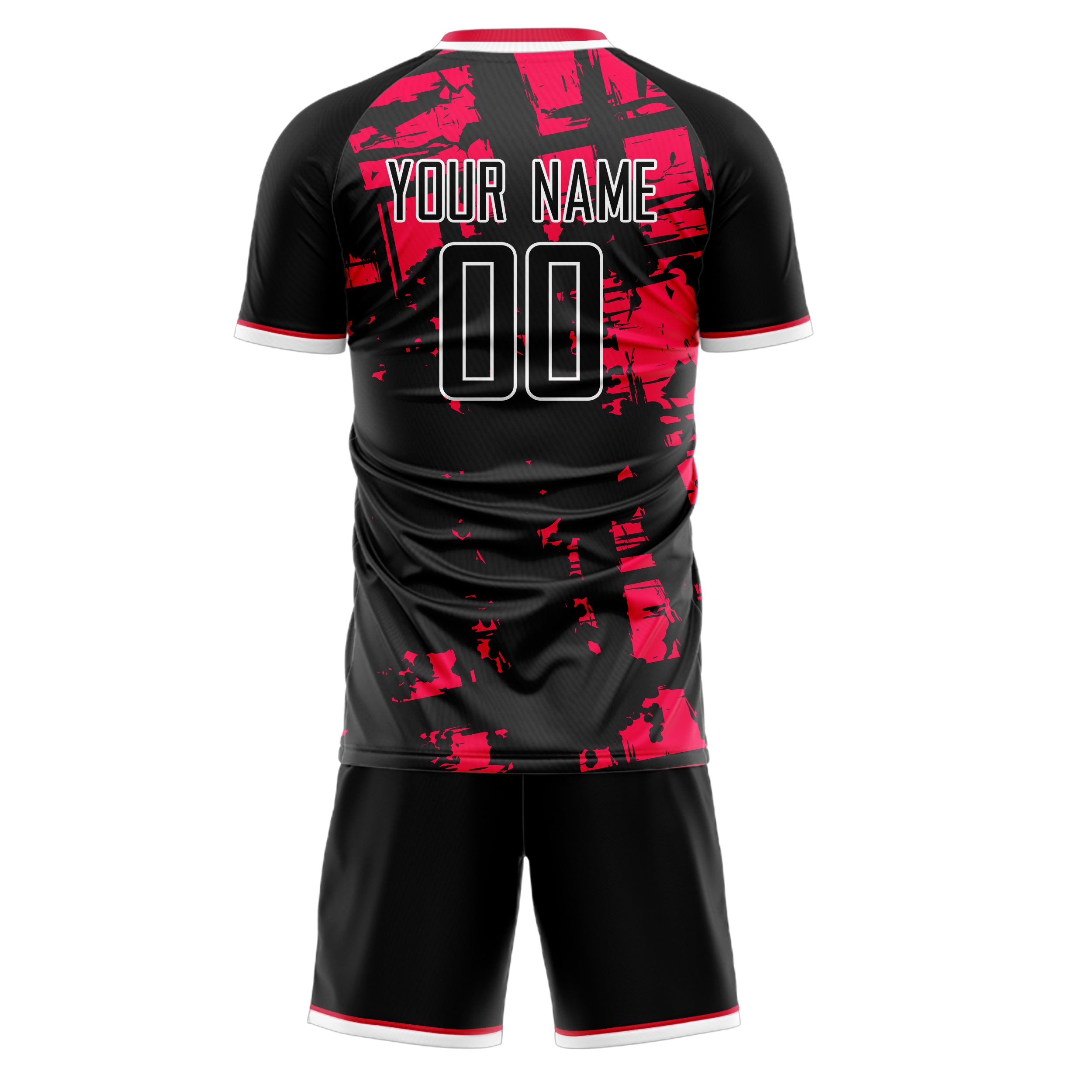 Custom Black Red GeometricalPattern Soccer Jersey
