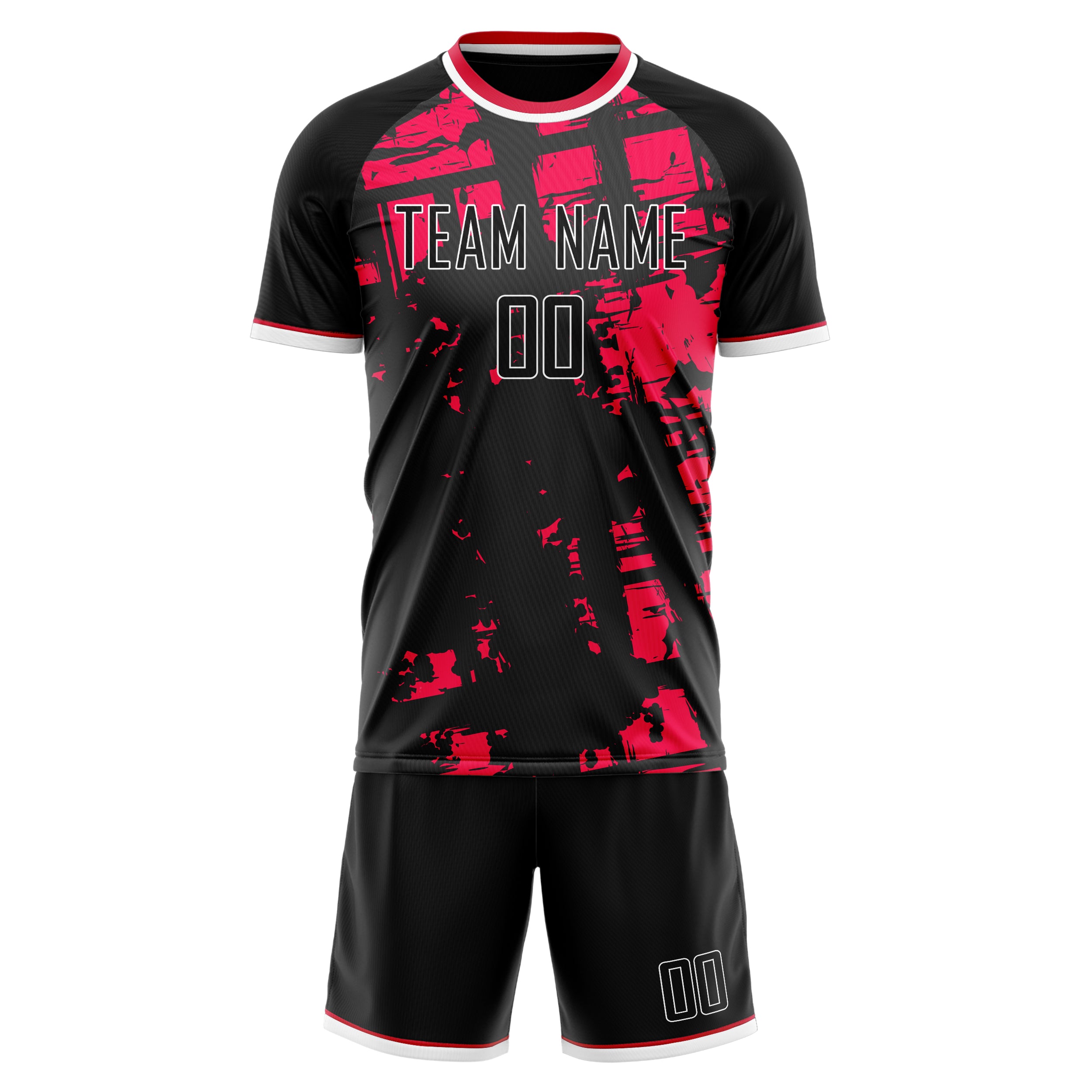 Custom Black Red GeometricalPattern Soccer Jersey