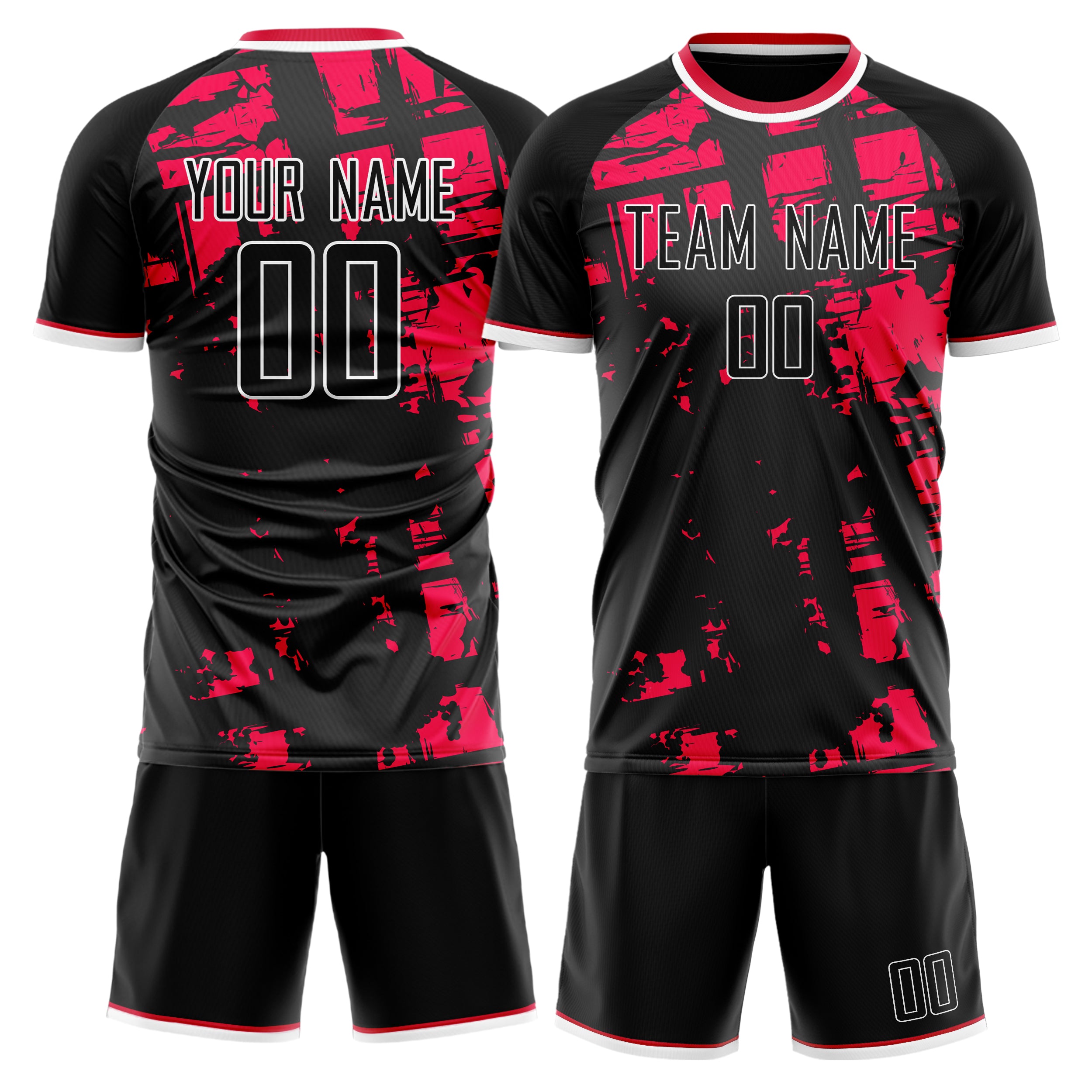 Custom Black Red GeometricalPattern Soccer Jersey